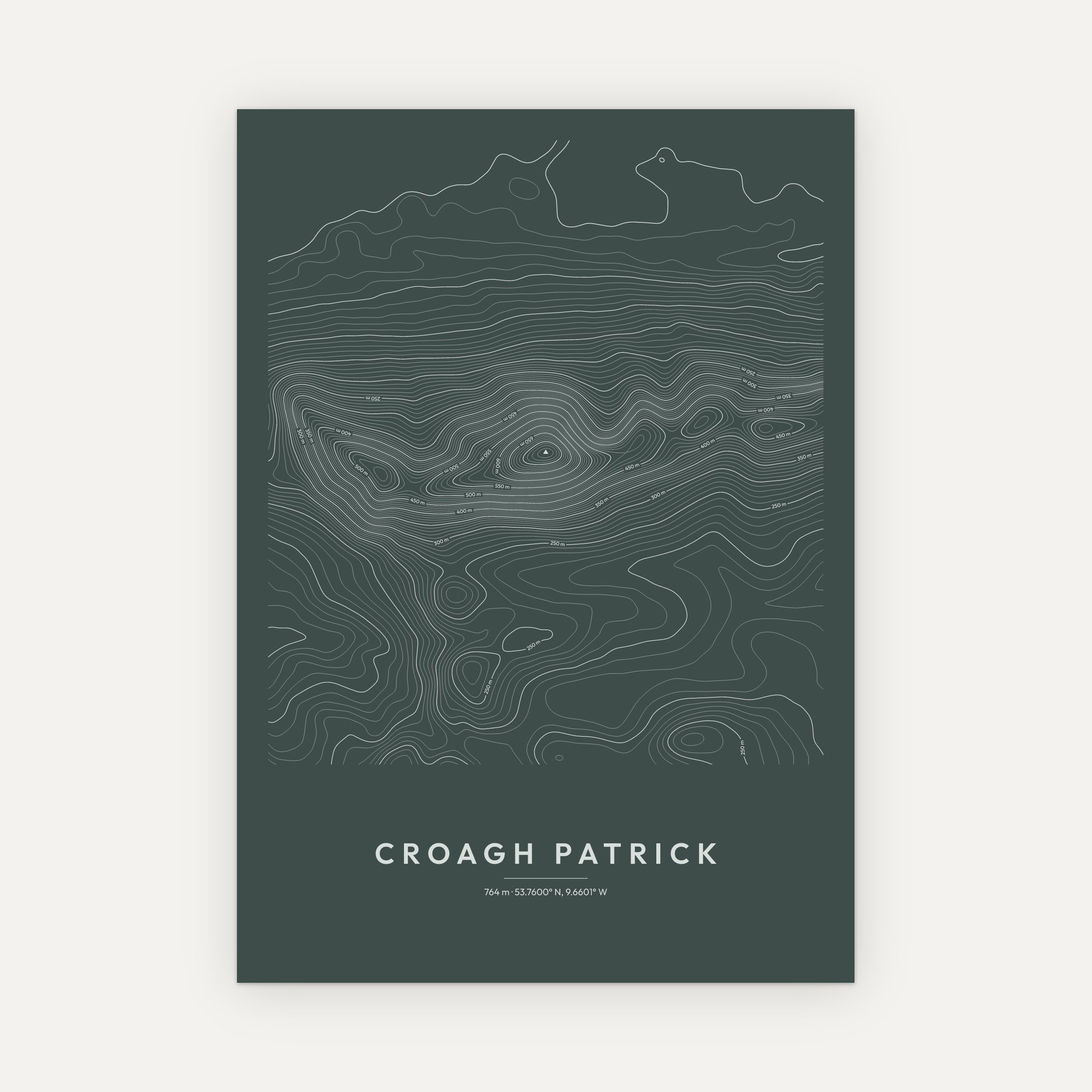 Croagh Patrick contour map print, Slate style
