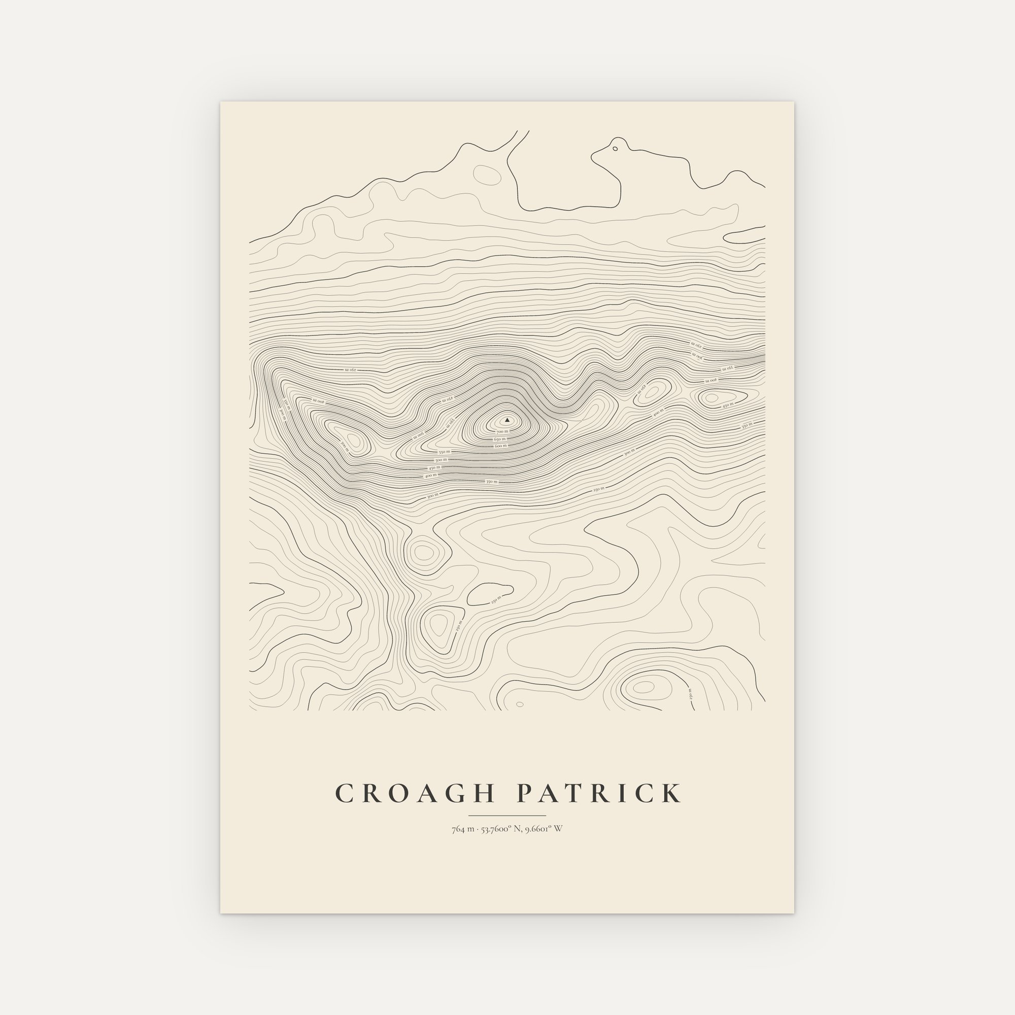Croagh Patrick contour map print, Vintage style
