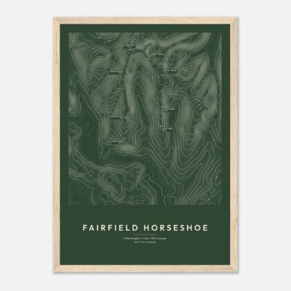 Fairfield Horseshoe contour map print, Forest style, in a natural wood frame
