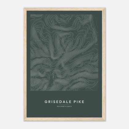 Grisedale Pike contour map print, Slate style, in a natural wood frame