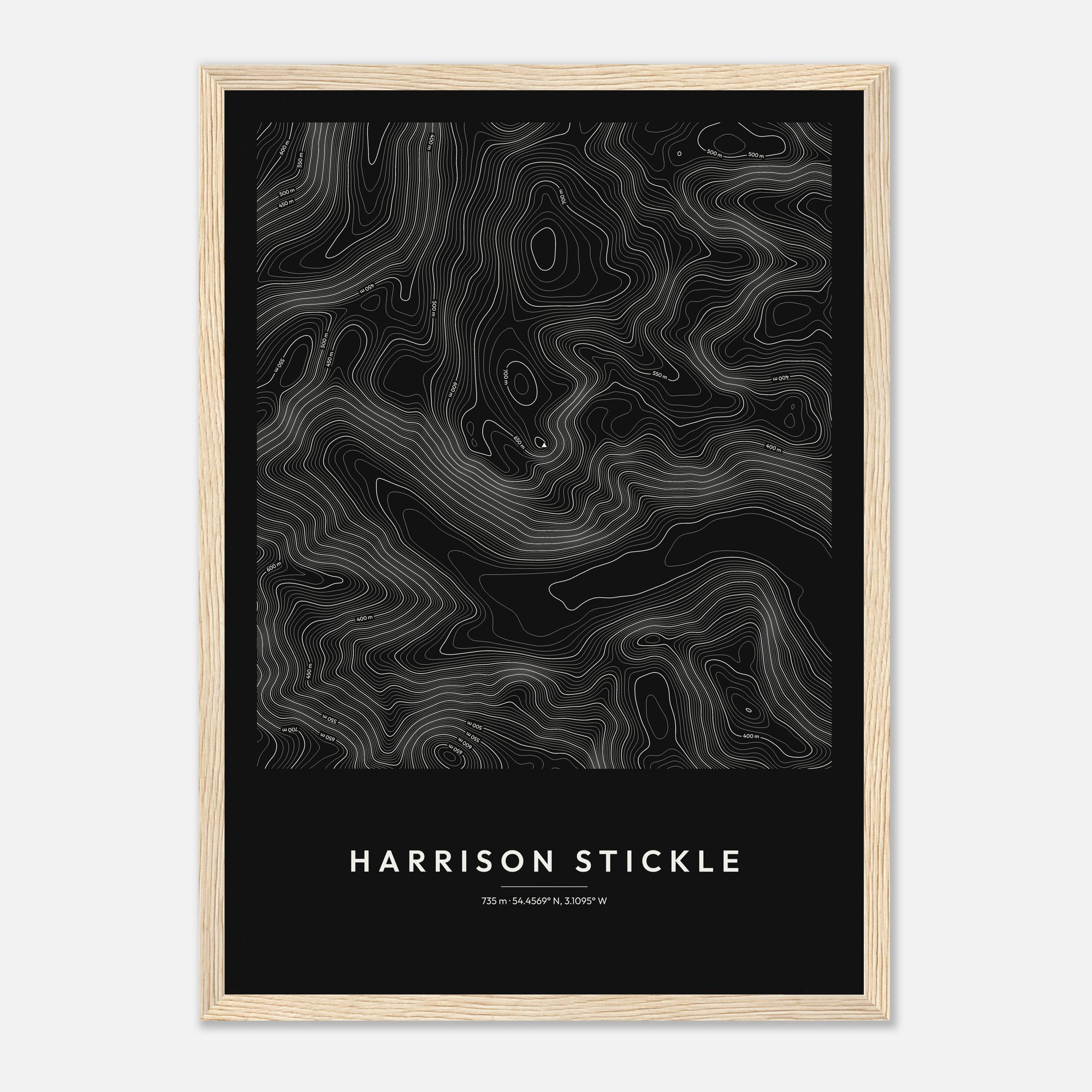 Harrison Stickle contour map print, framed