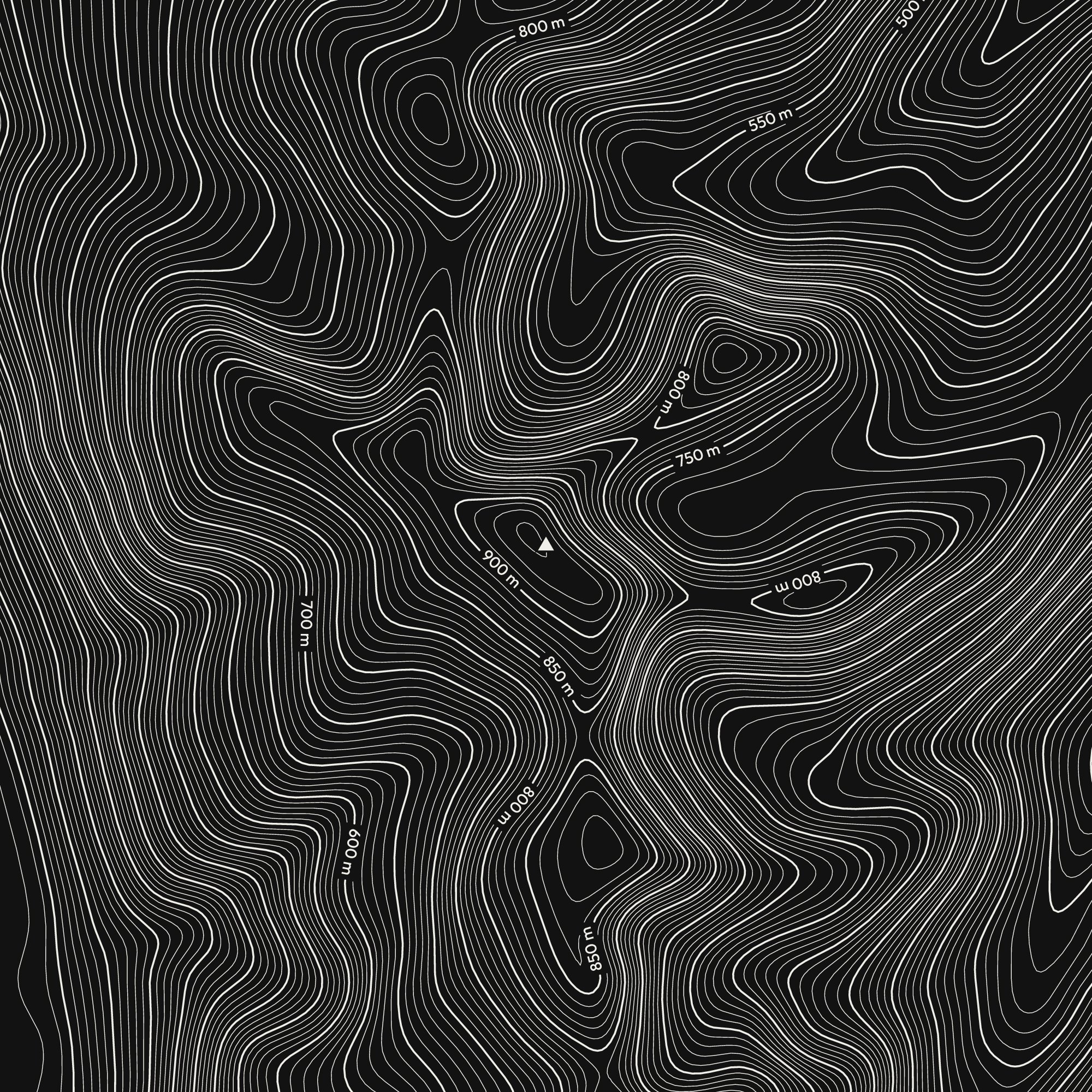 Close-up of the Helvellyn contour map print around the summit