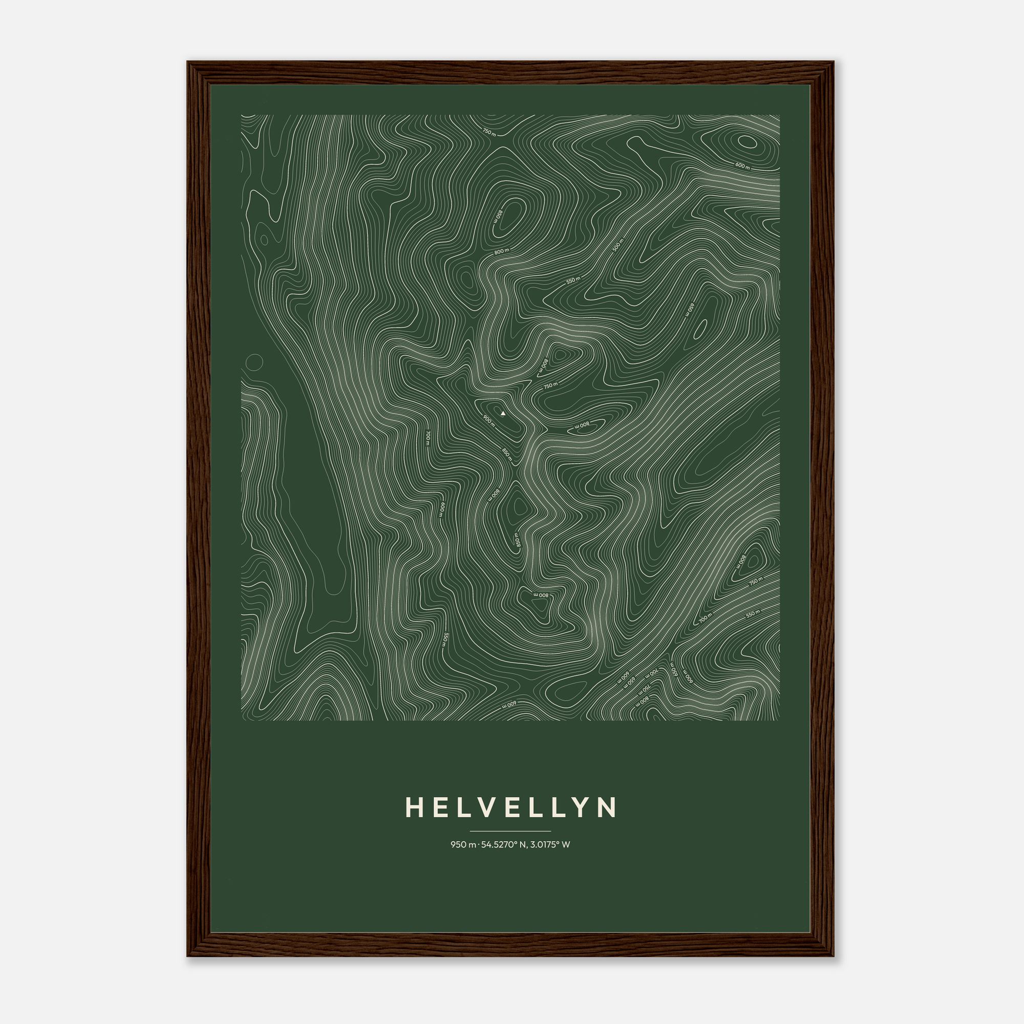 Helvellyn contour map print, framed