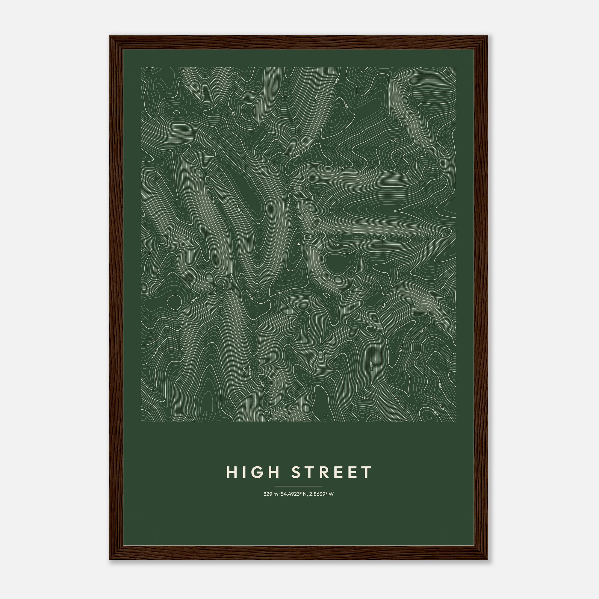 High Street contour map print, framed