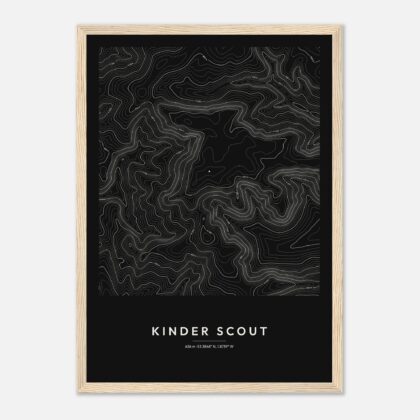 Kinder Scout contour map print, framed