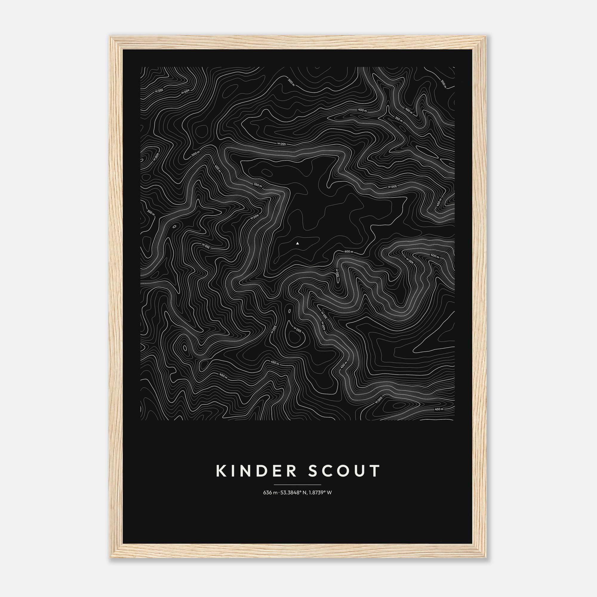 Kinder Scout contour map print, framed