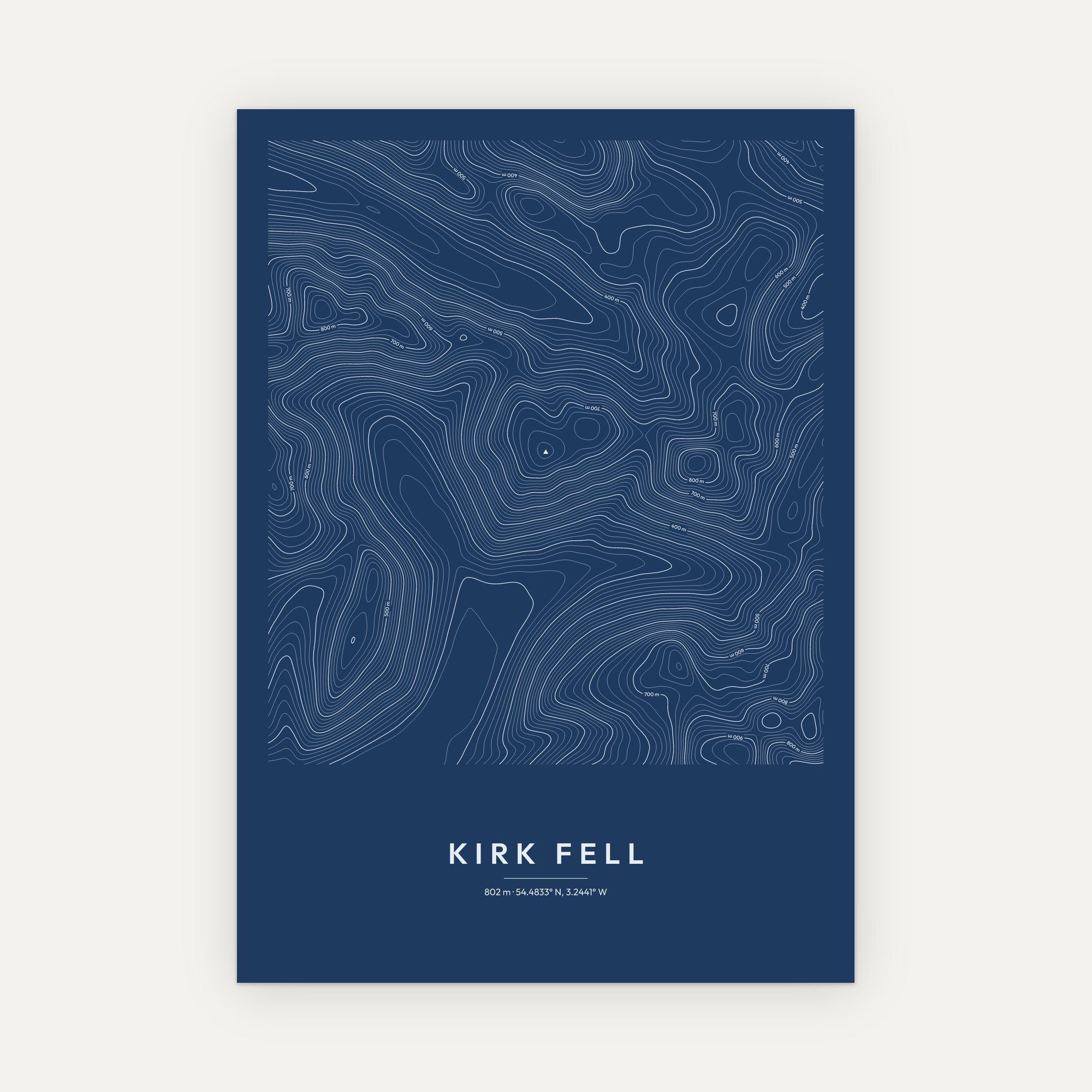 Kirk Fell contour map print, Blueprint style
