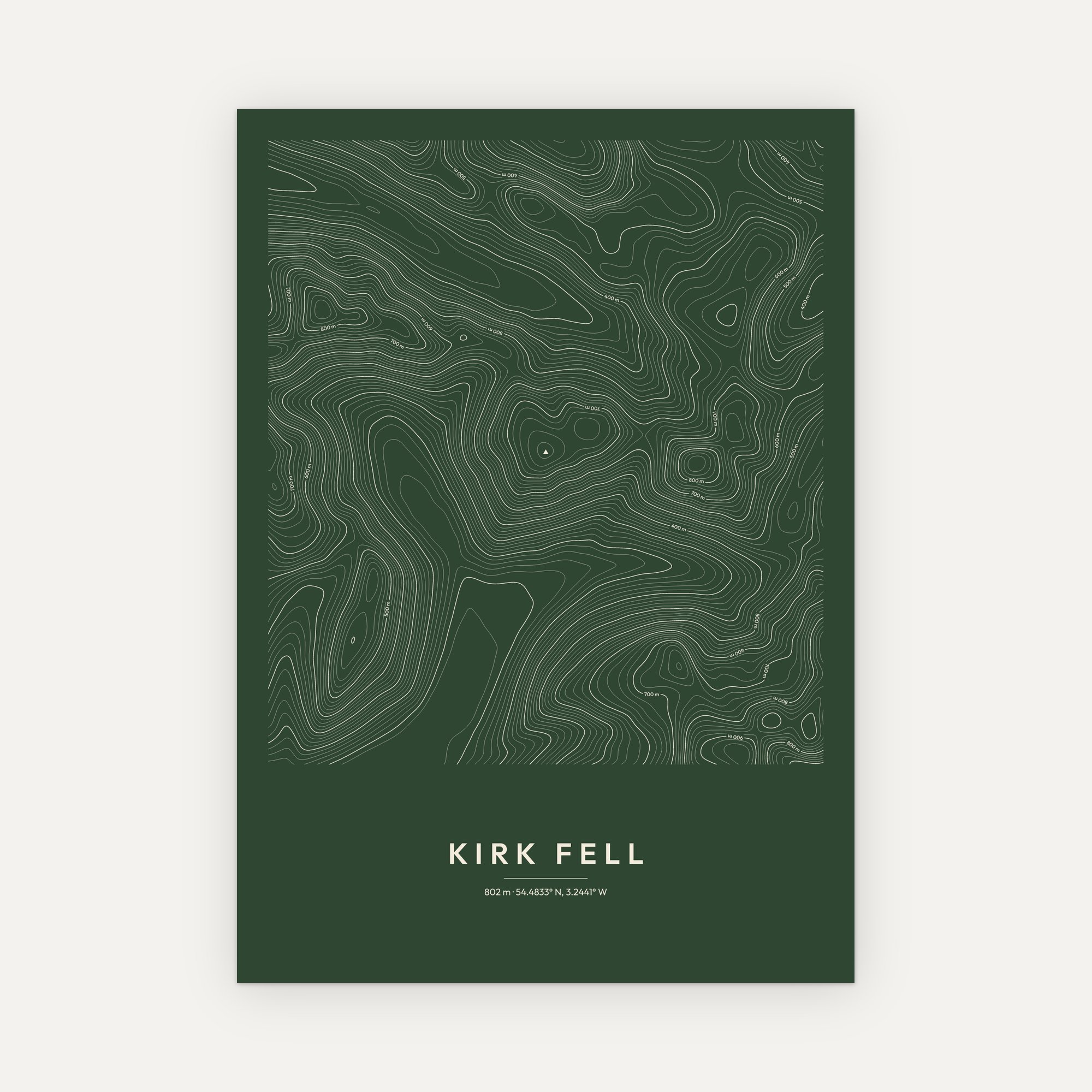 Kirk Fell contour map print, Forest style