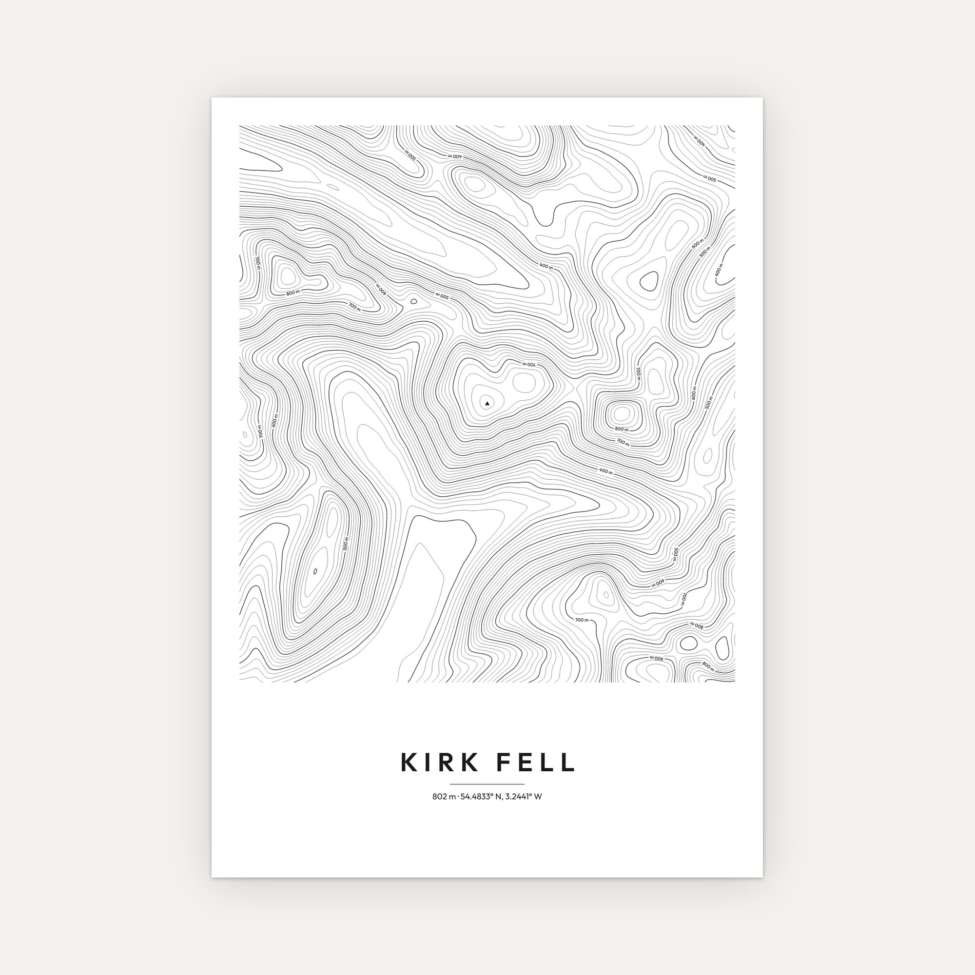 Kirk Fell contour map print, Minimal style
