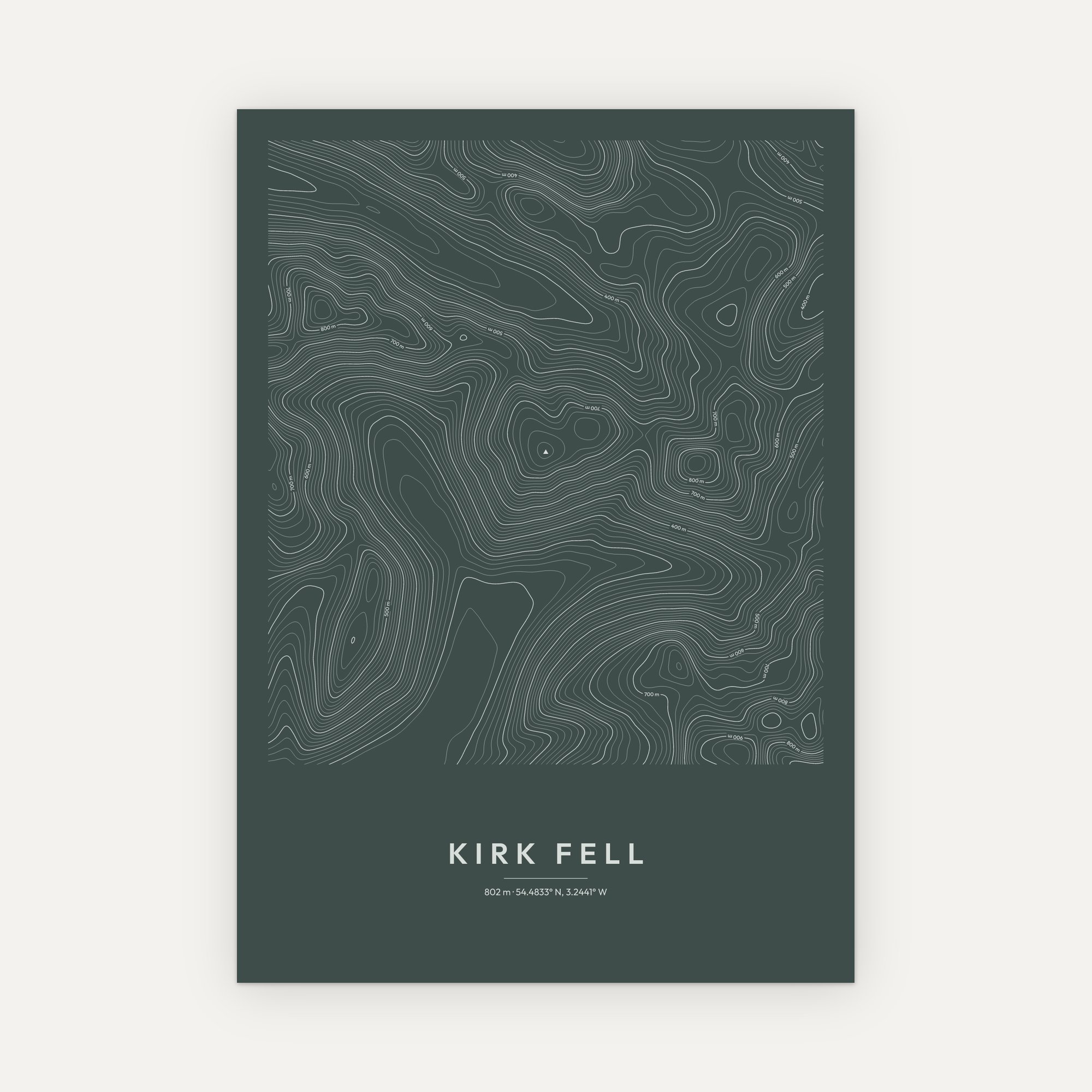 Kirk Fell contour map print, Slate style