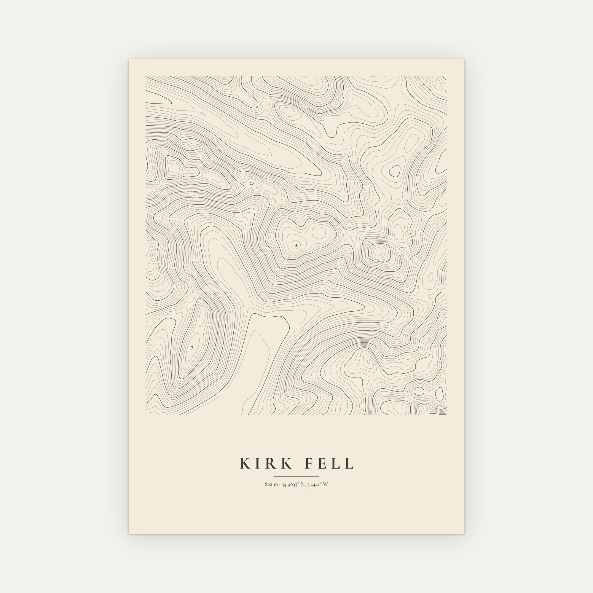 Kirk Fell contour map print, Vintage style