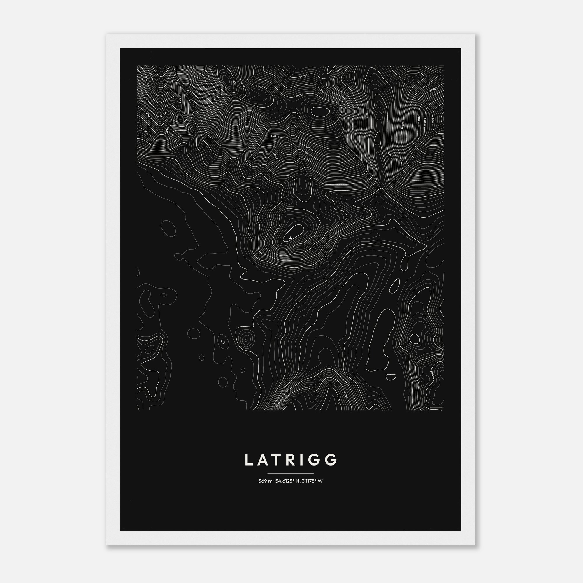 Latrigg contour map print, framed