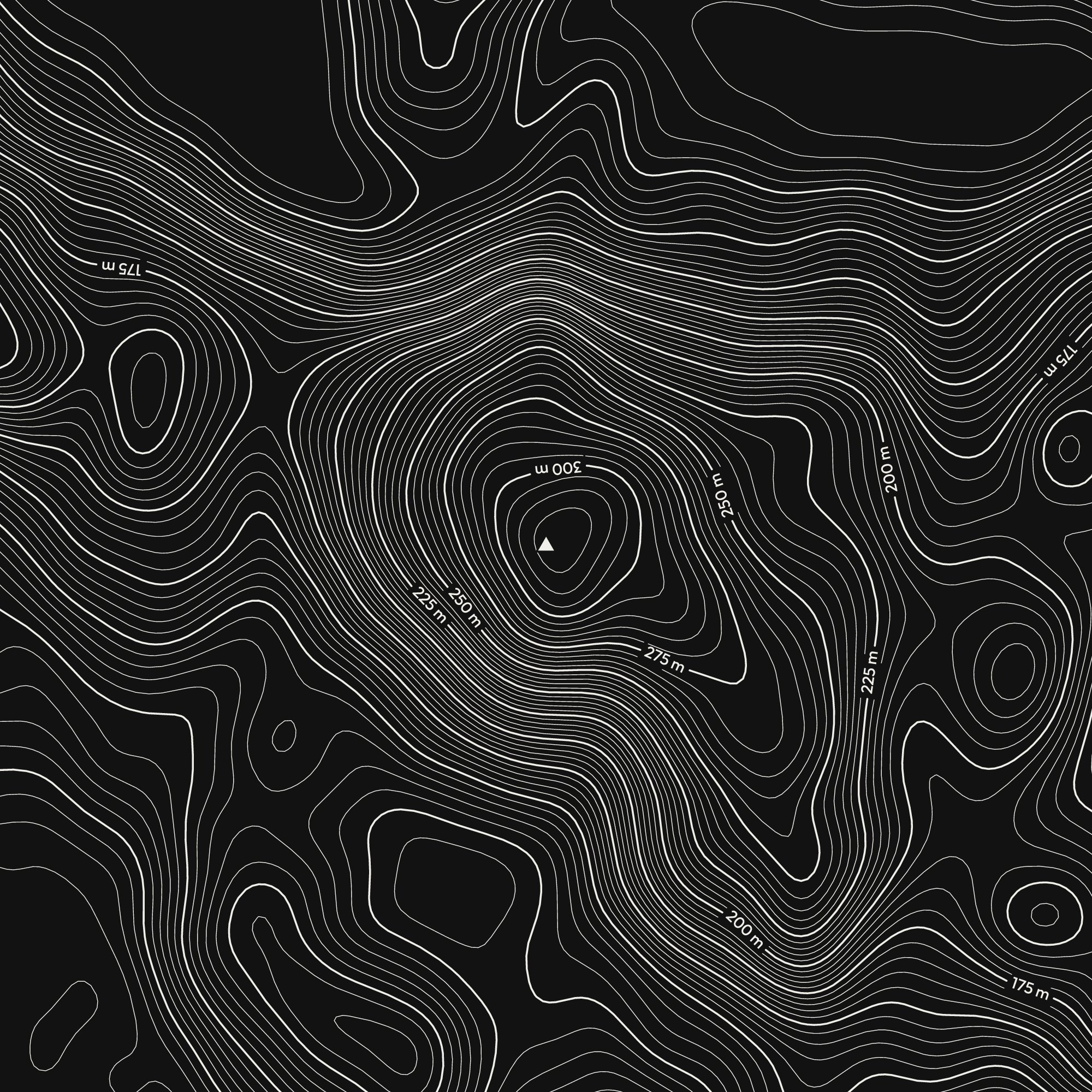 Close-up of the Loughrigg Fell contour map print around the summit