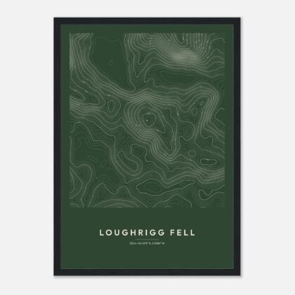 Loughrigg Fell contour map print, framed
