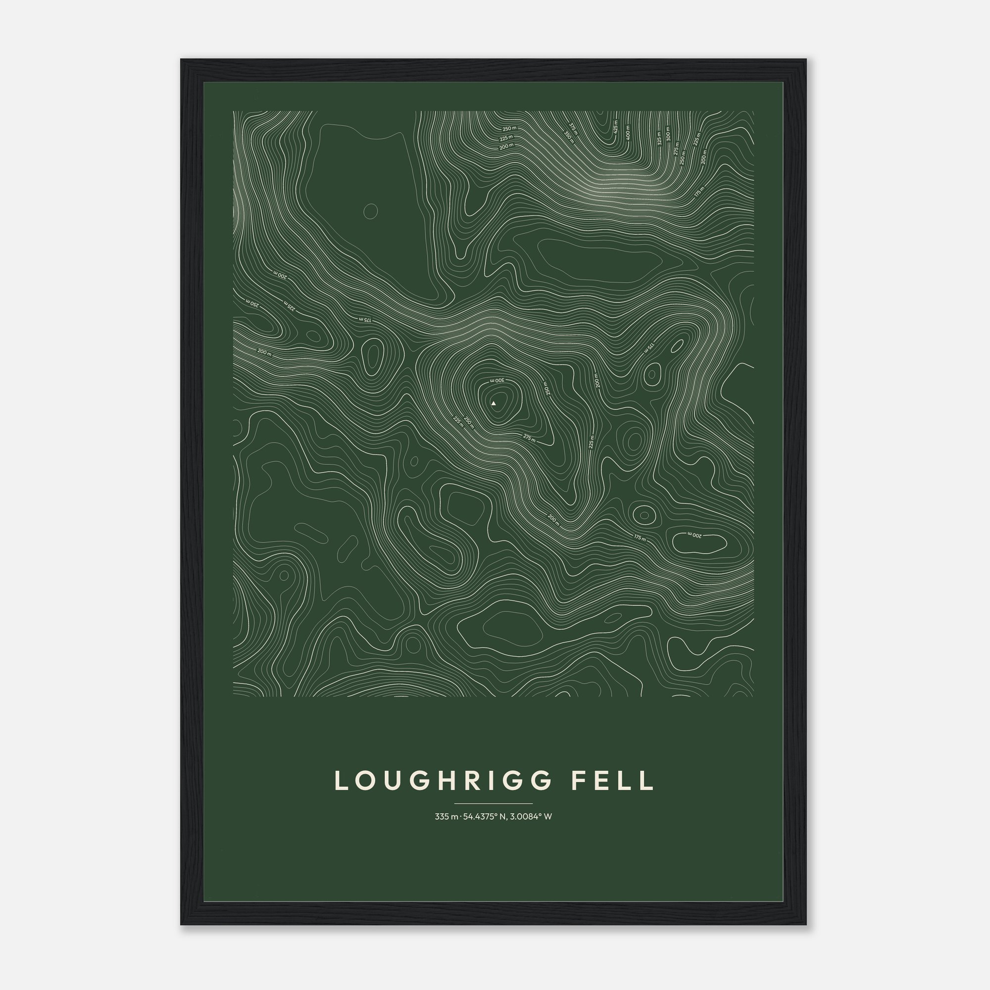 Loughrigg Fell contour map print, framed