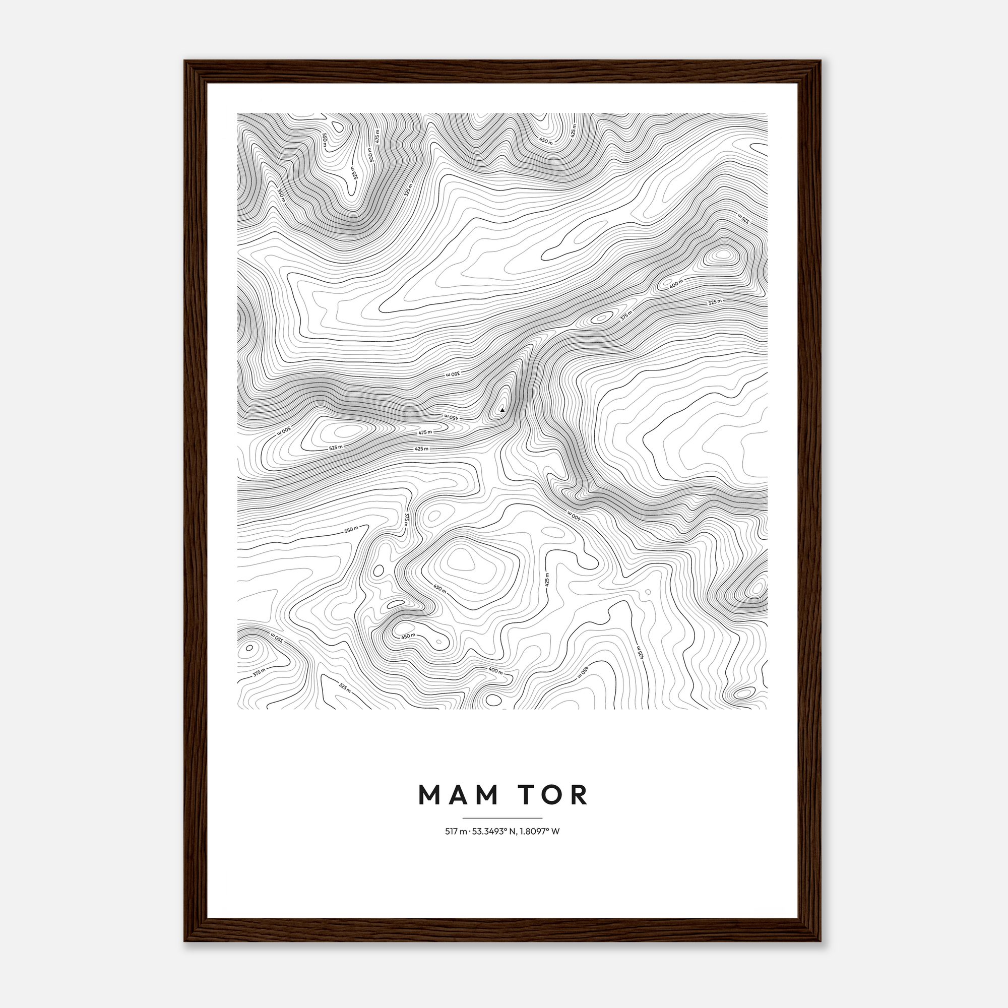 Mam Tor contour map print, framed