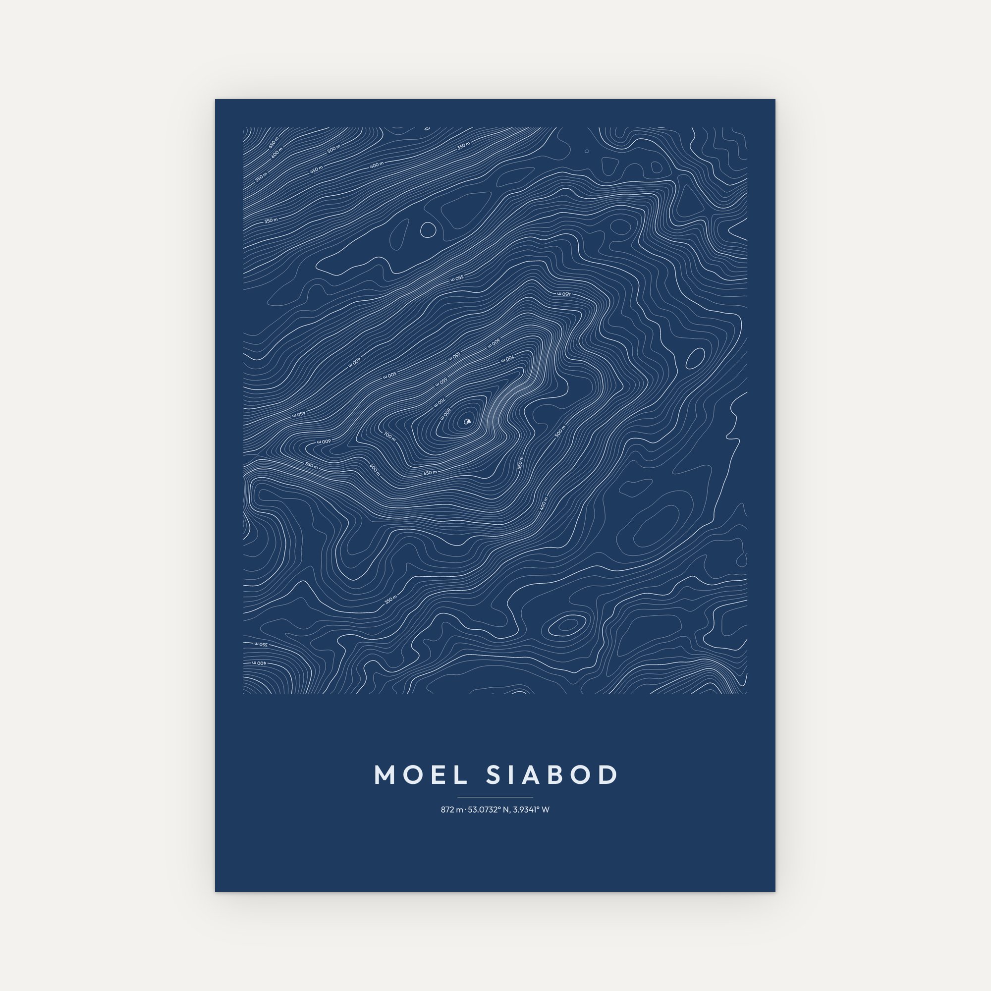 Moel Siabod contour map print, Blueprint style