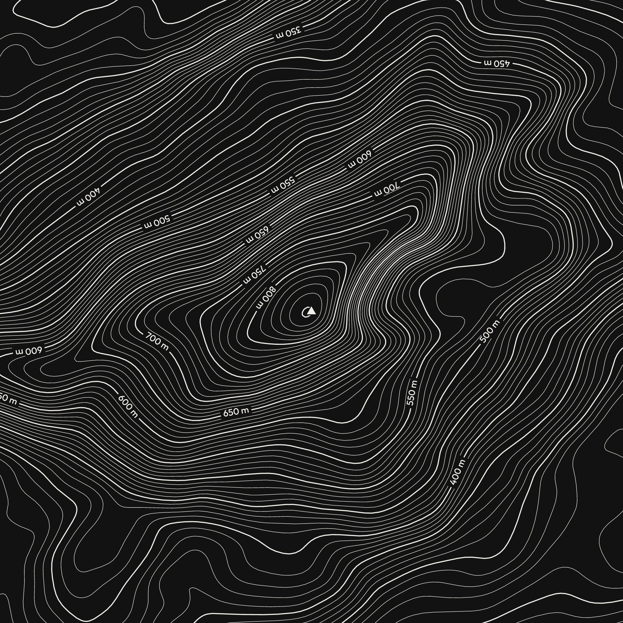 Close-up of the summit contours on a Moel Siabod contour map print