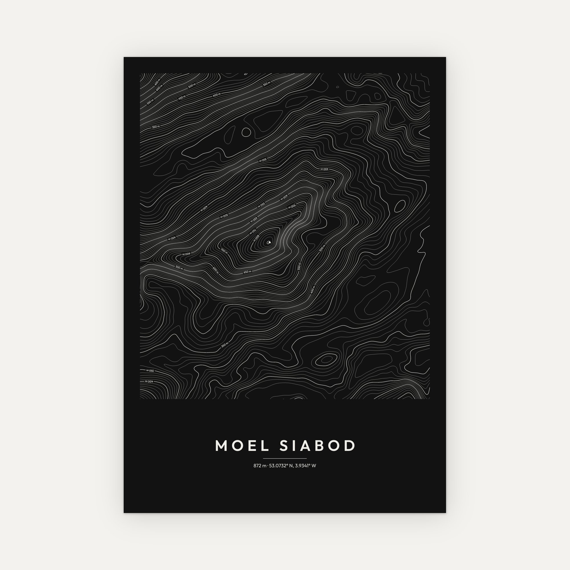 Moel Siabod contour map print, Dark style