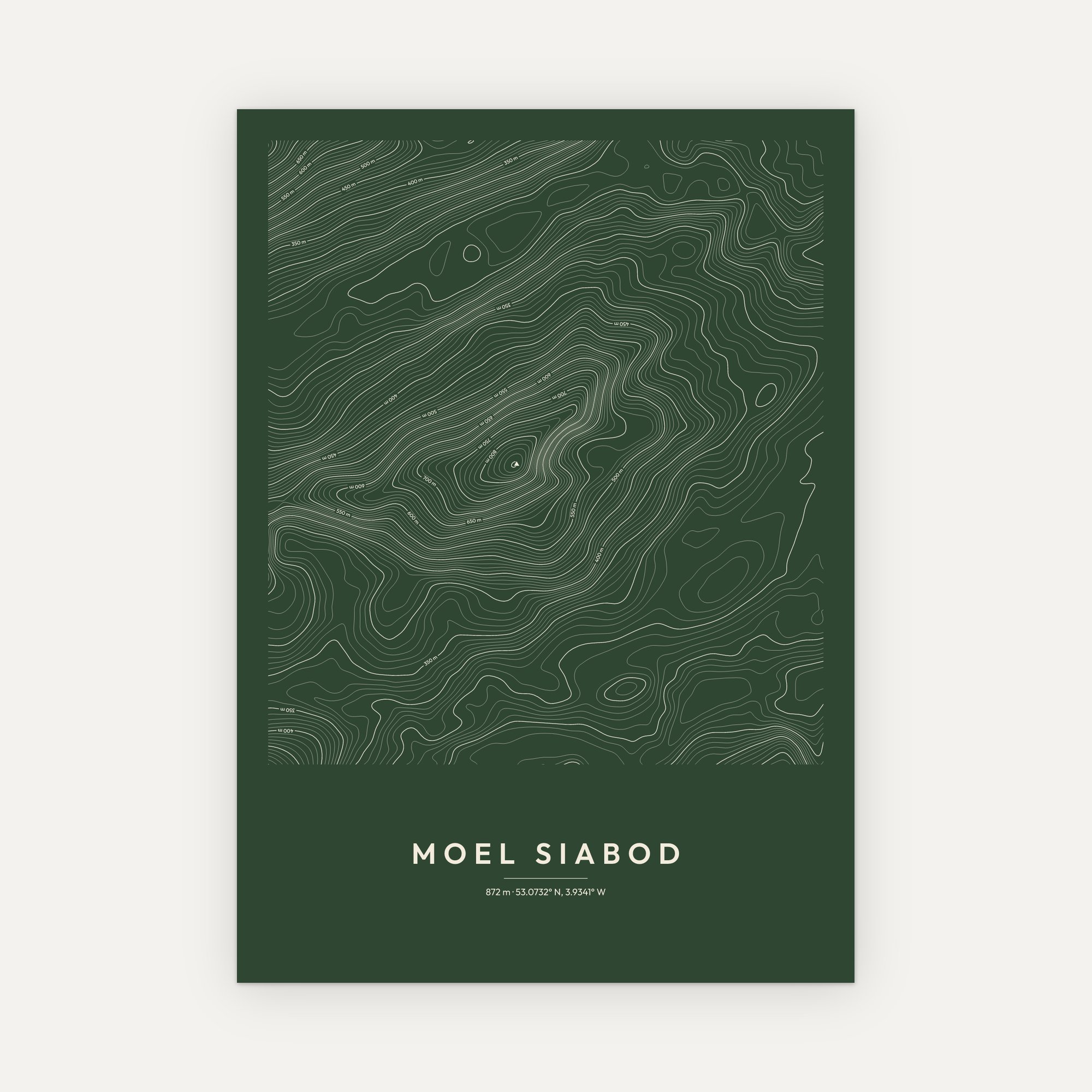 Moel Siabod contour map print, Forest style