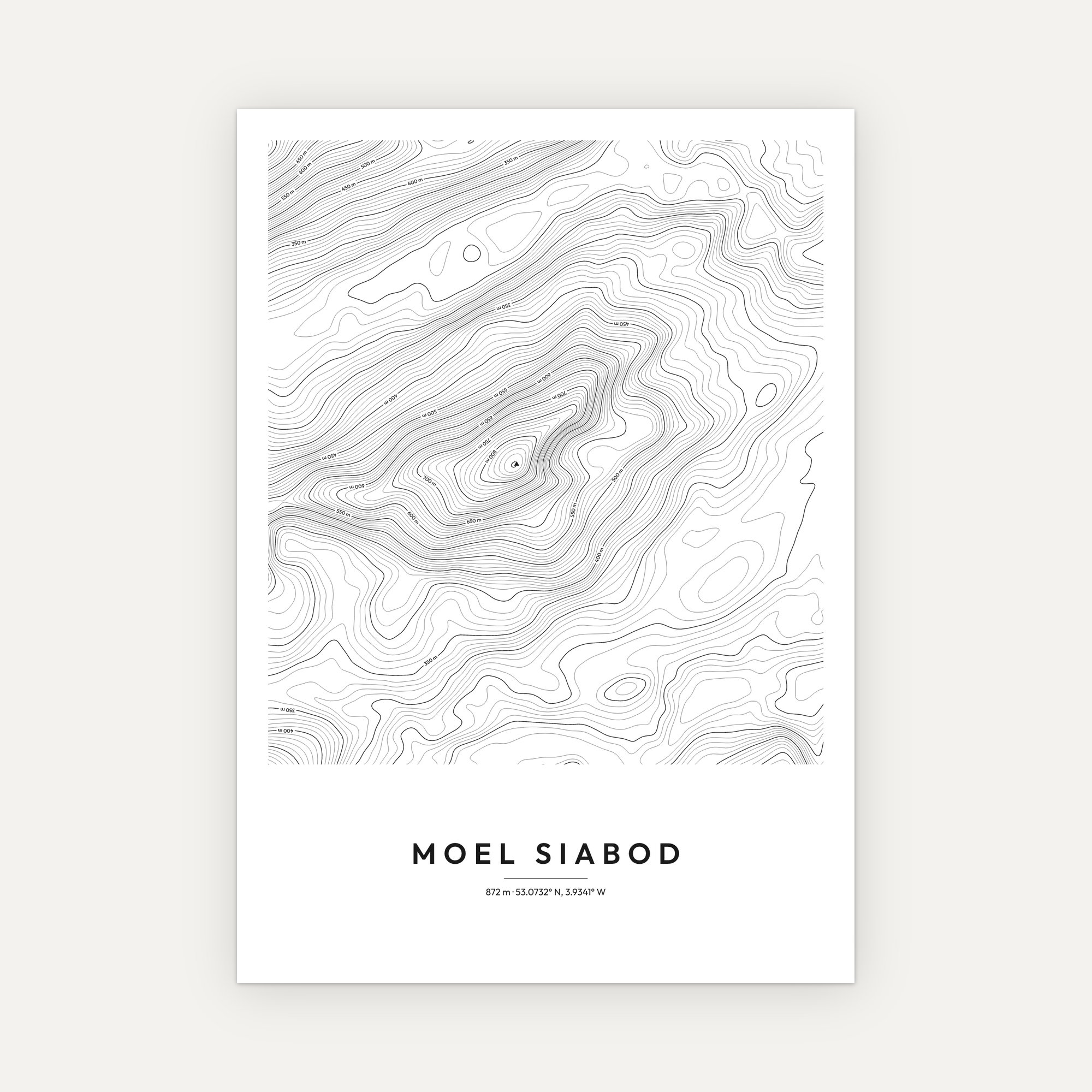 Moel Siabod contour map print, Minimal style