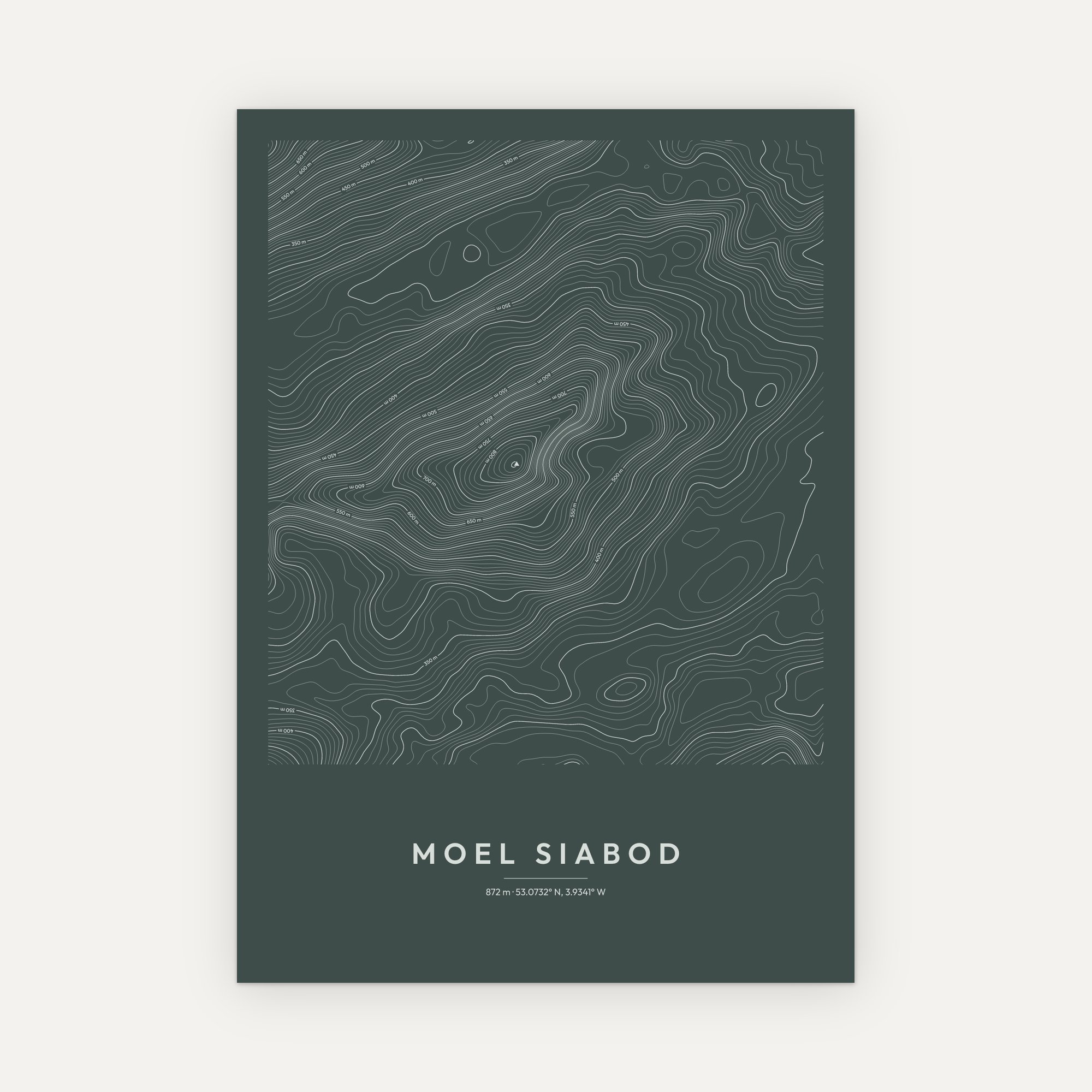 Moel Siabod contour map print, Slate style