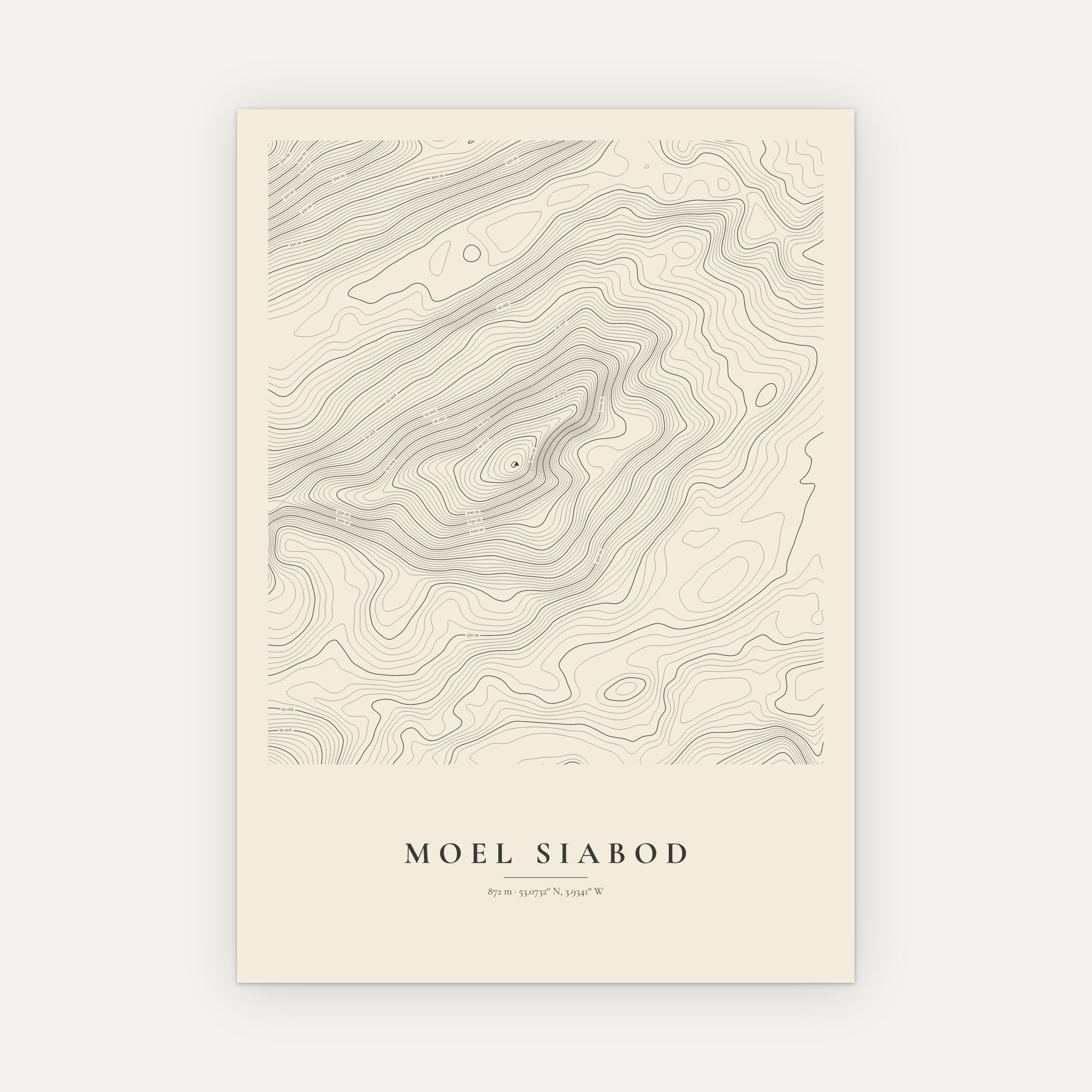 Moel Siabod contour map print, Vintage style