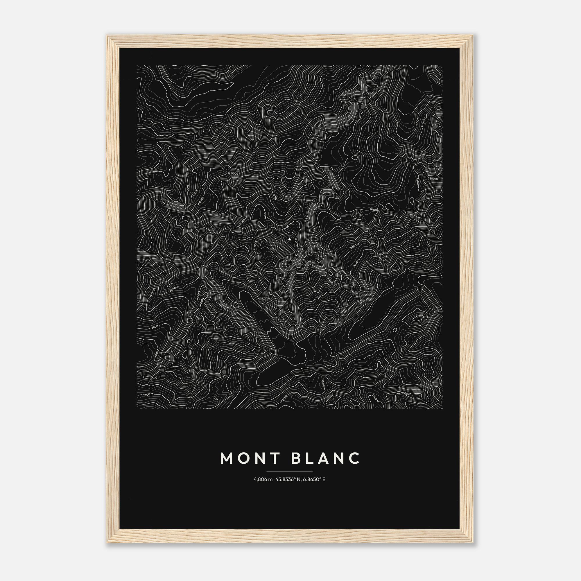 Mont Blanc contour map print, framed