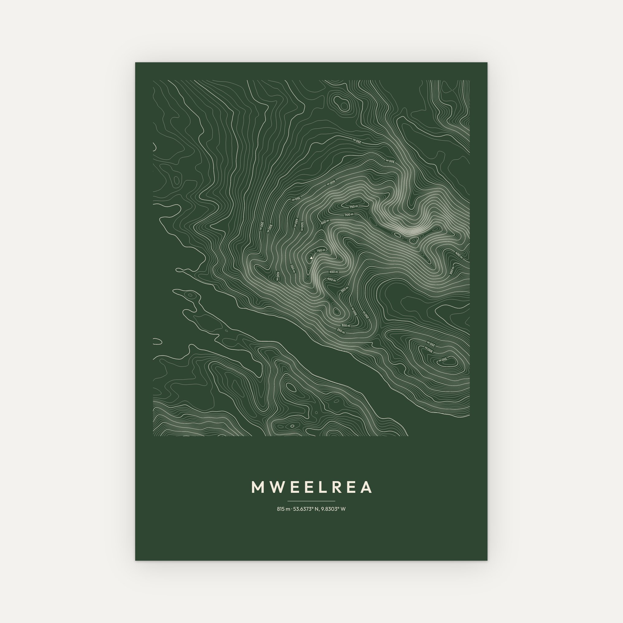 Mweelrea contour map print, Forest style