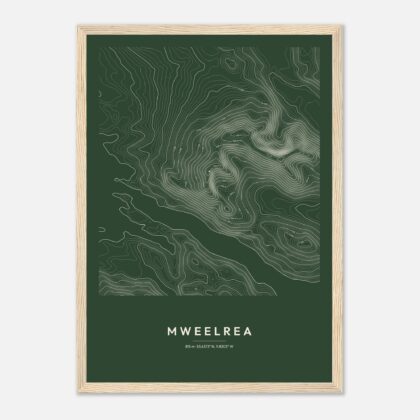 Mweelrea contour map print, Forest style, in a natural wood frame