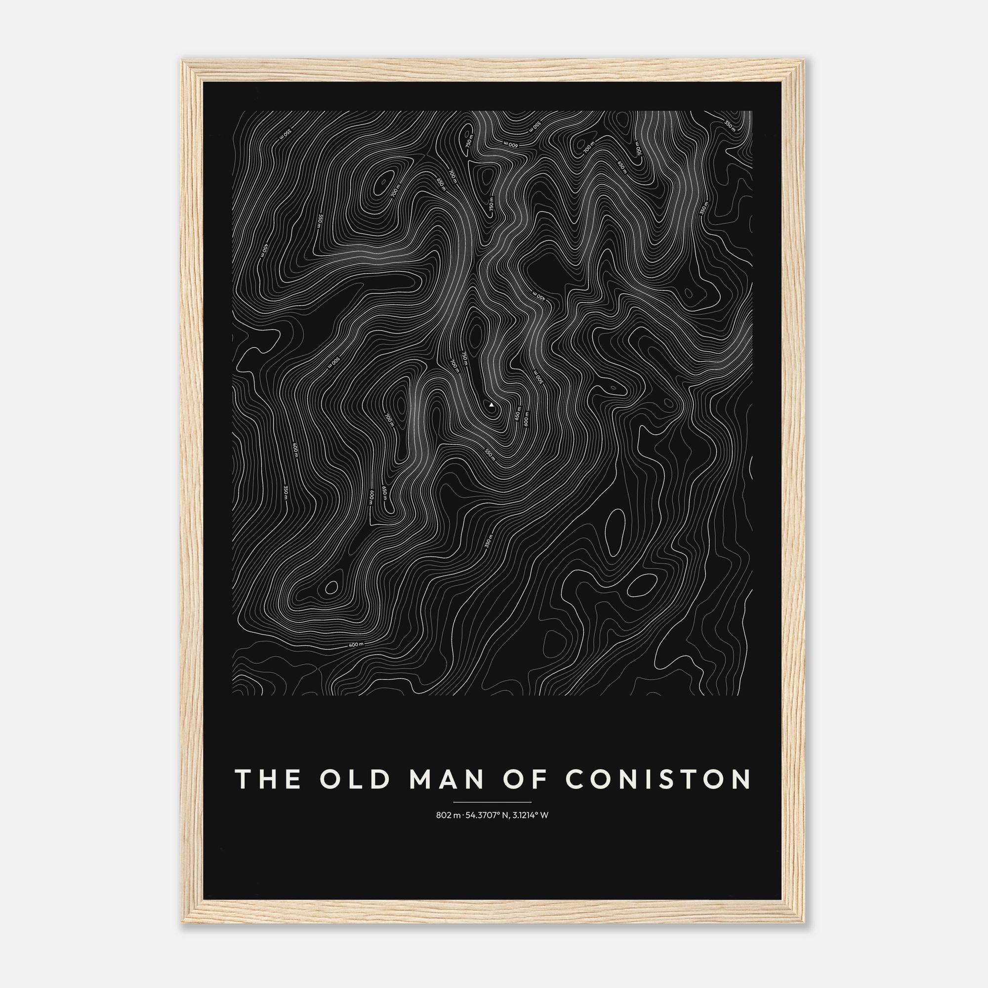 The Old Man of Coniston Contour Map Print - Image 2