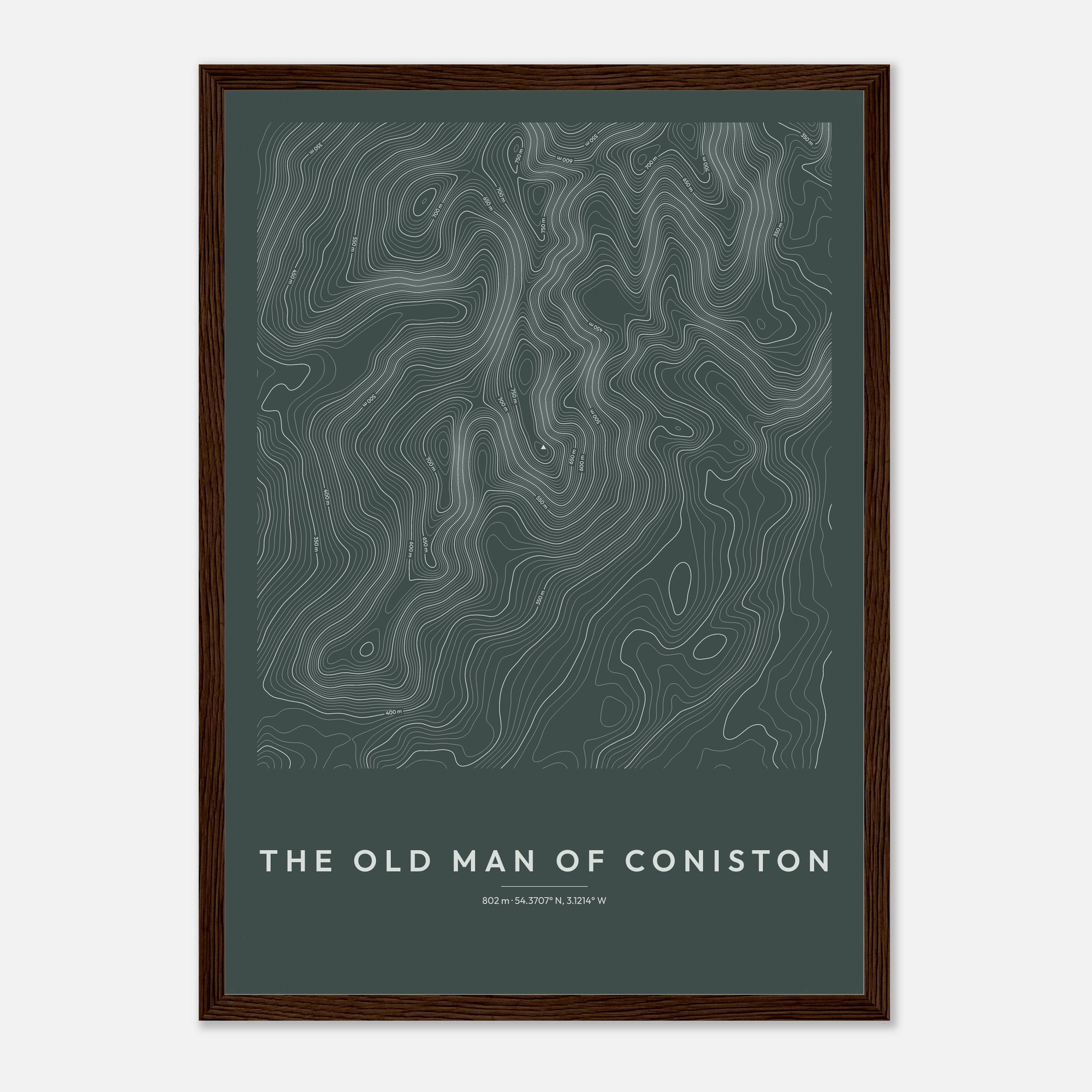The Old Man of Coniston contour map print, framed