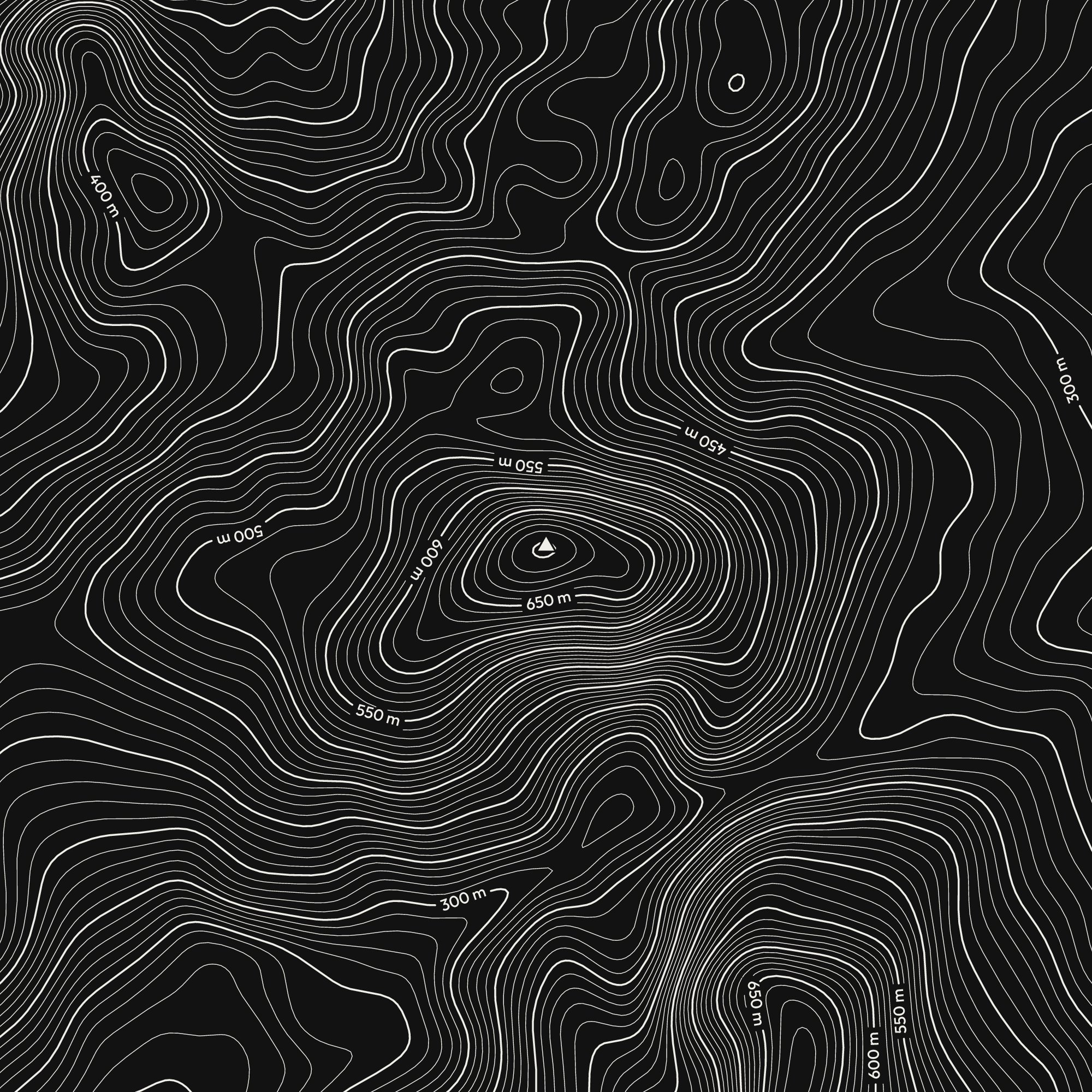 Close-up of the Rhinog Fawr contour map print around the summit