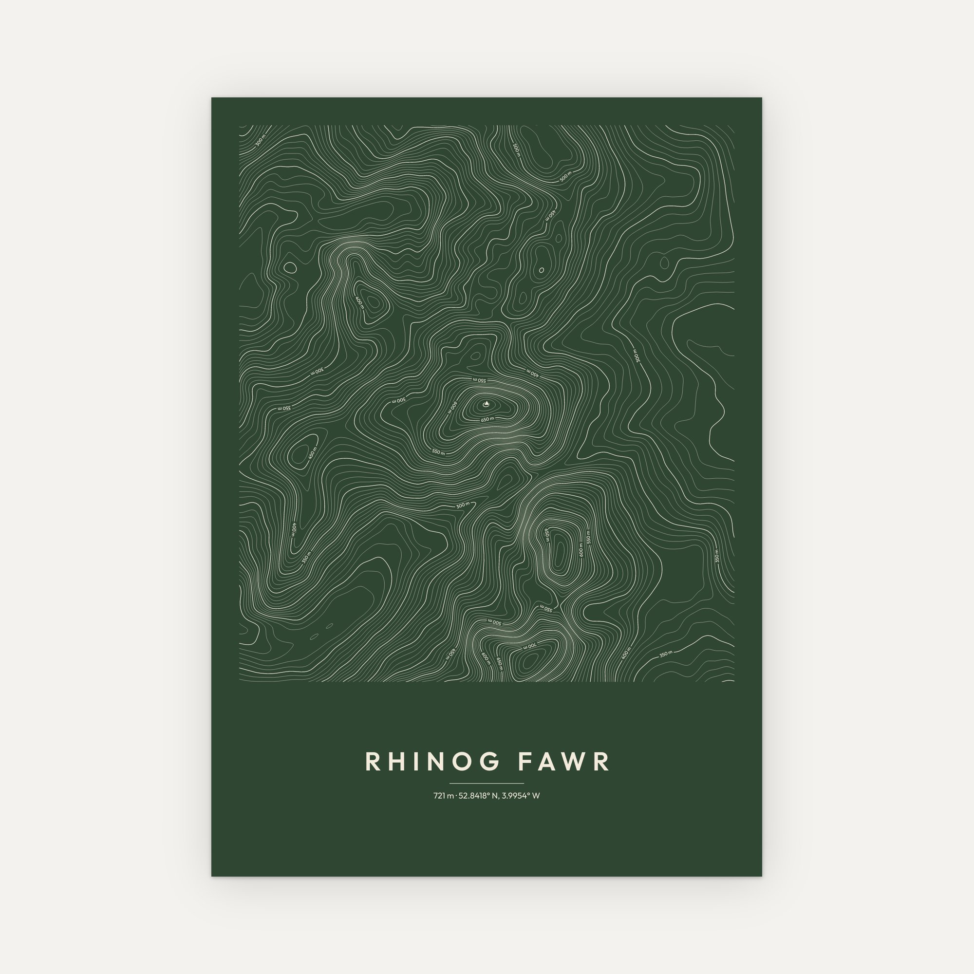Rhinog Fawr contour map print, Forest style