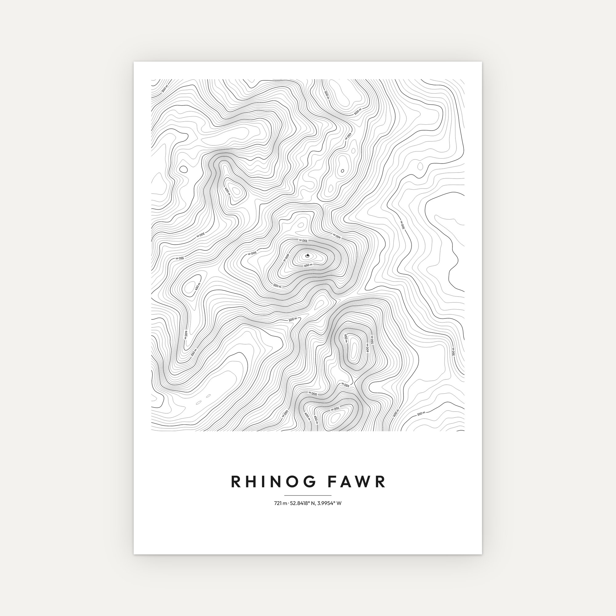 Rhinog Fawr contour map print, Minimal style