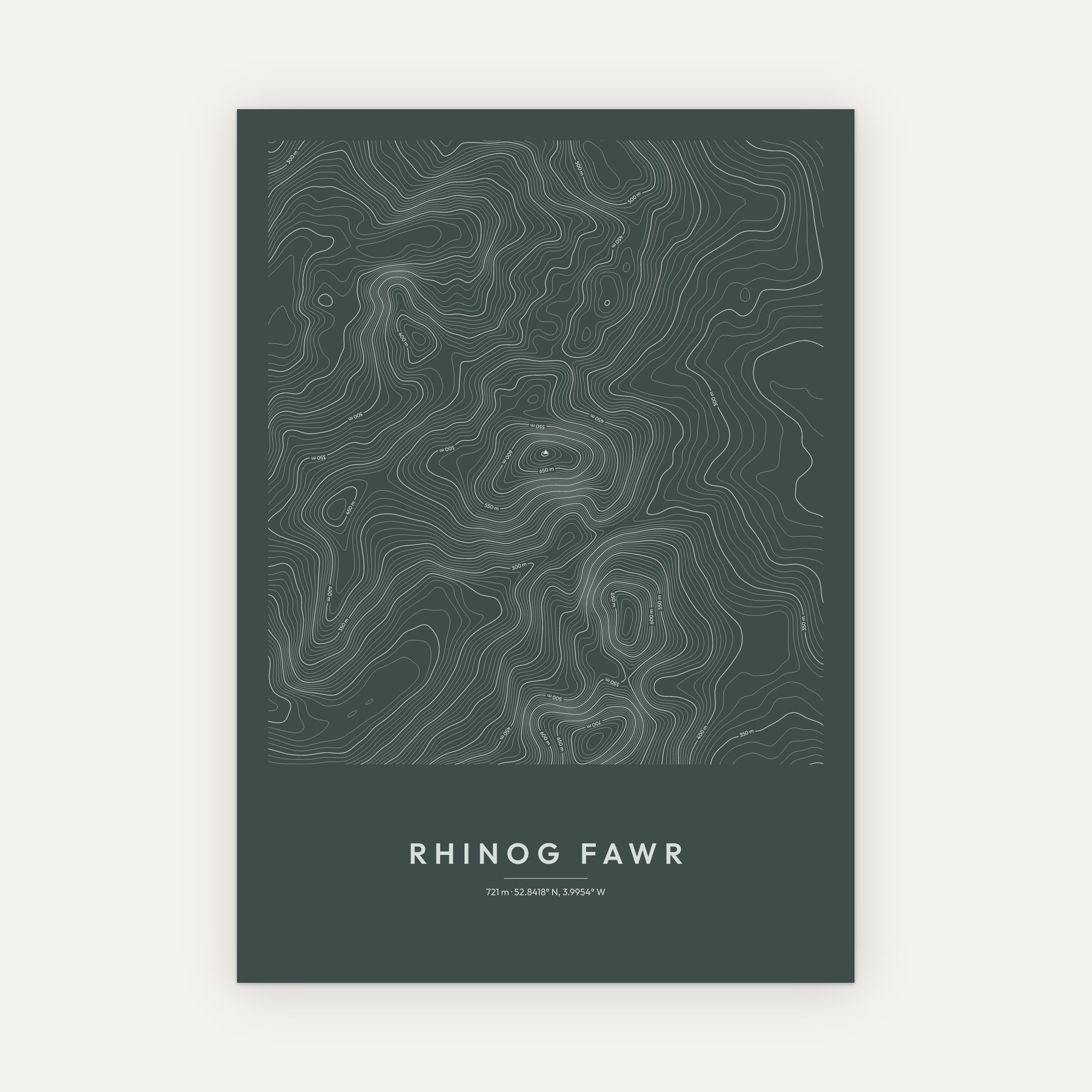 Rhinog Fawr contour map print, Slate style