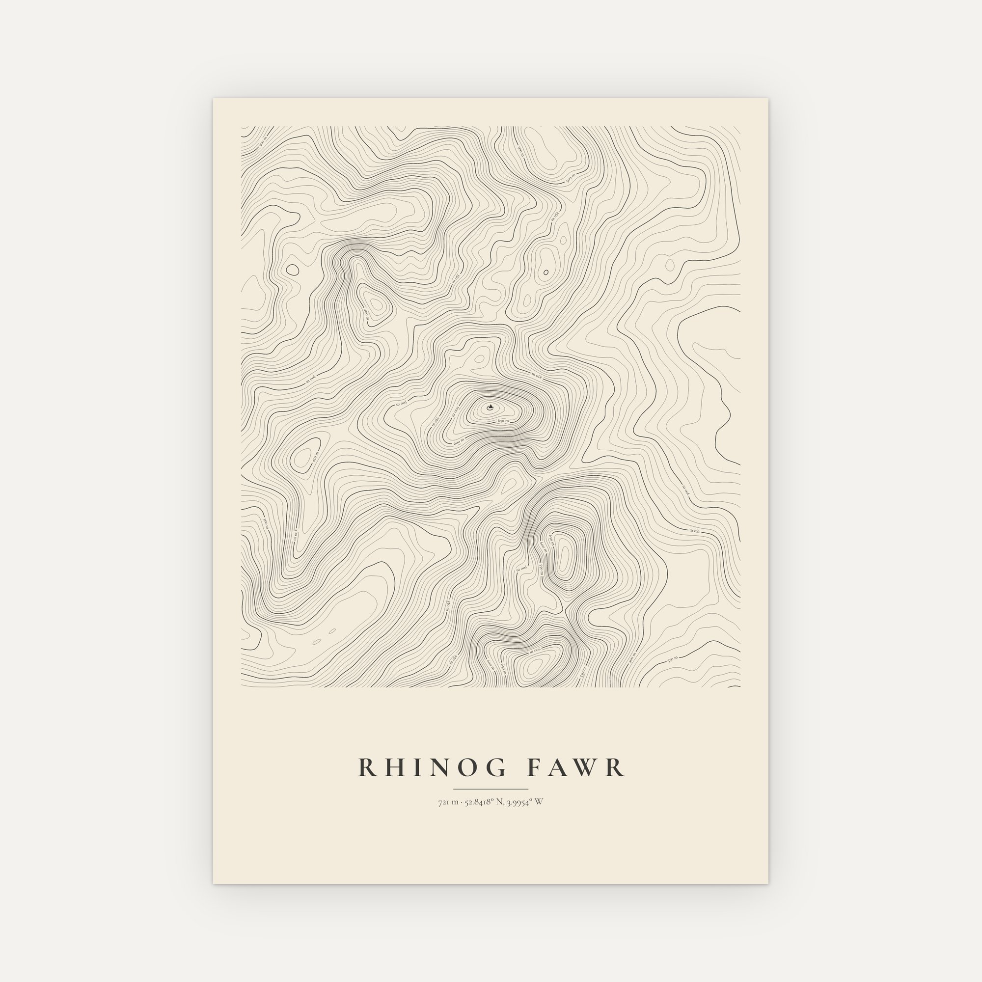 Rhinog Fawr contour map print, Vintage style
