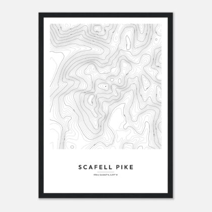 Scafell Pike contour map print, framed