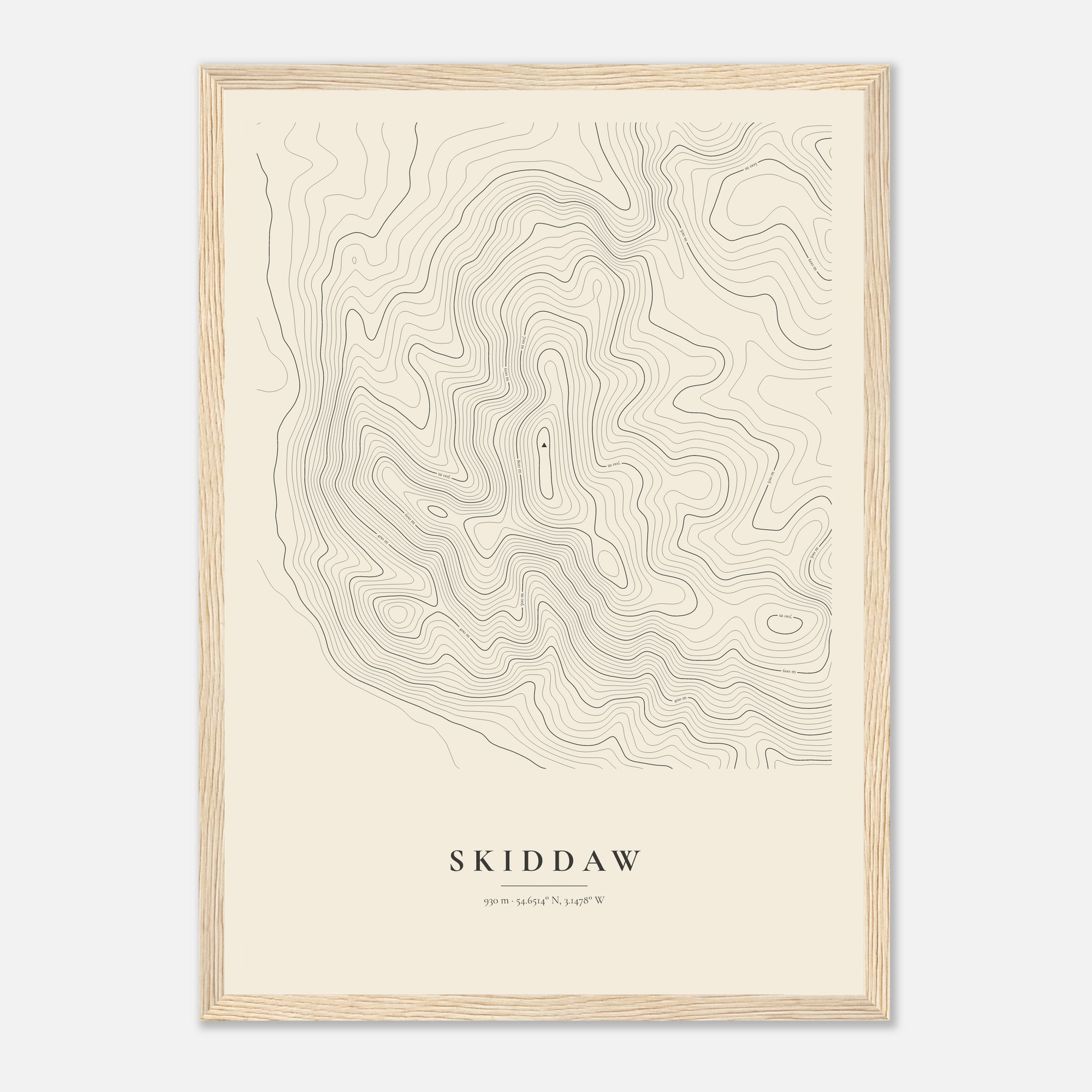 Skiddaw contour map print, framed