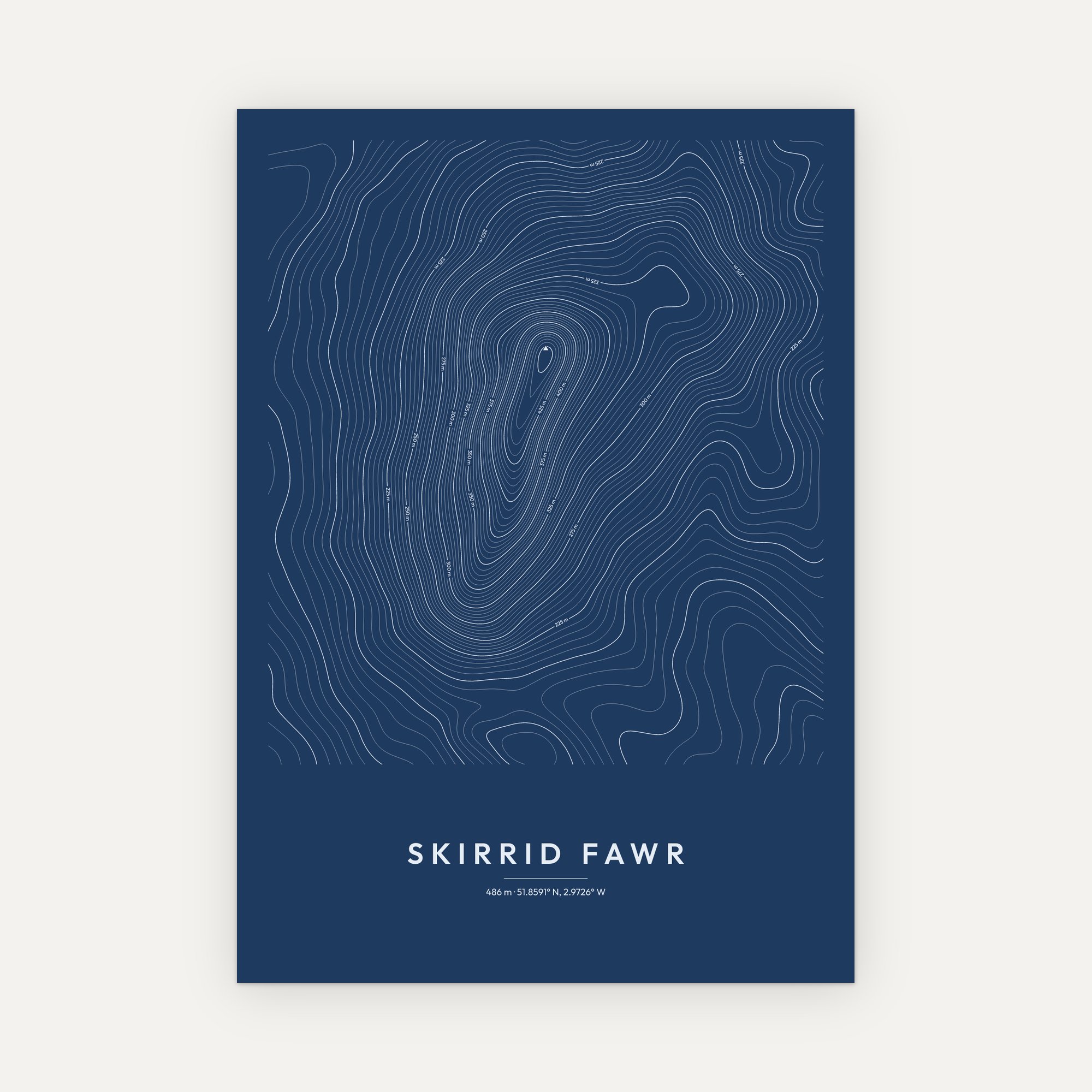 Skirrid Fawr contour map print, Blueprint style