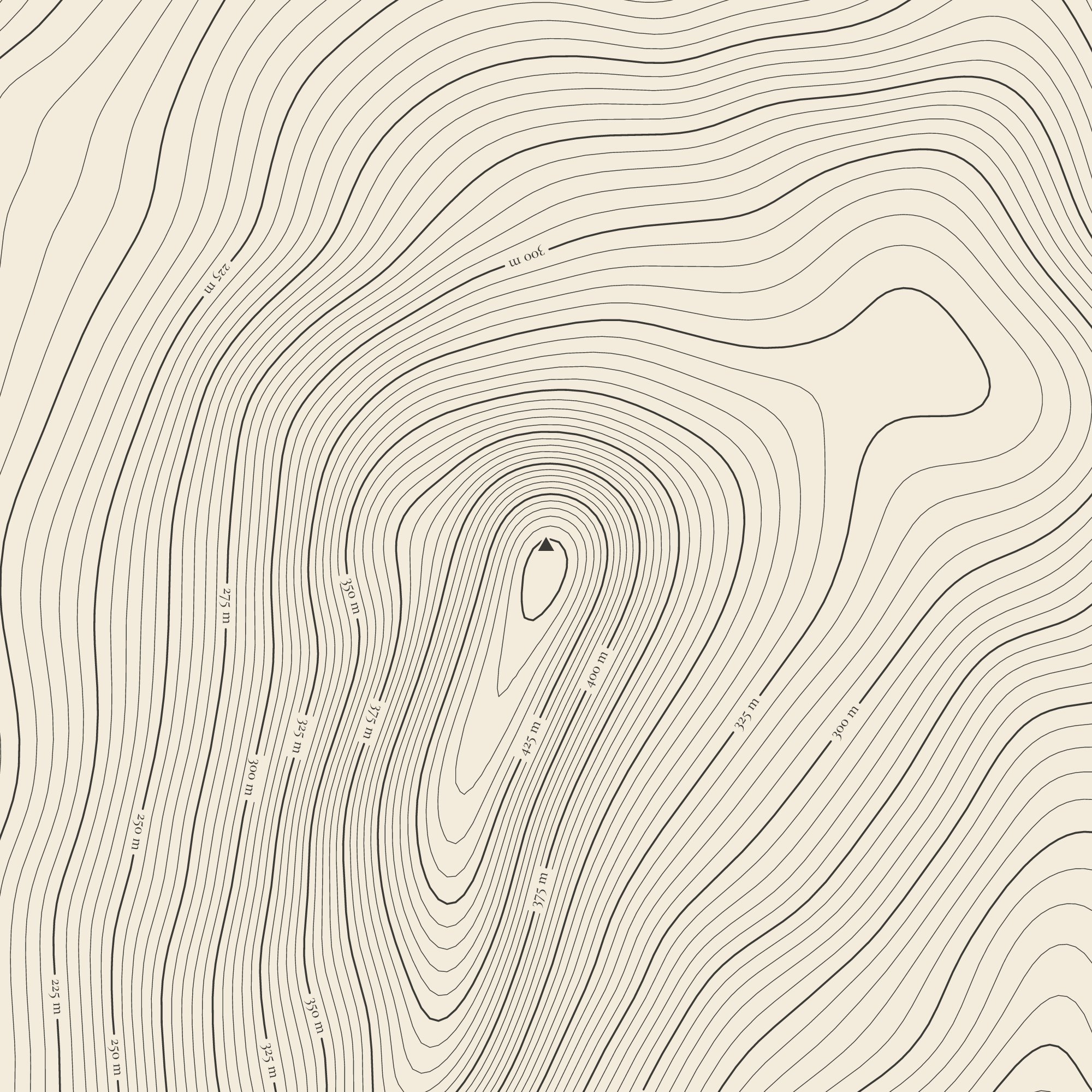 Close-up of the Skirrid Fawr contour map print around the summit