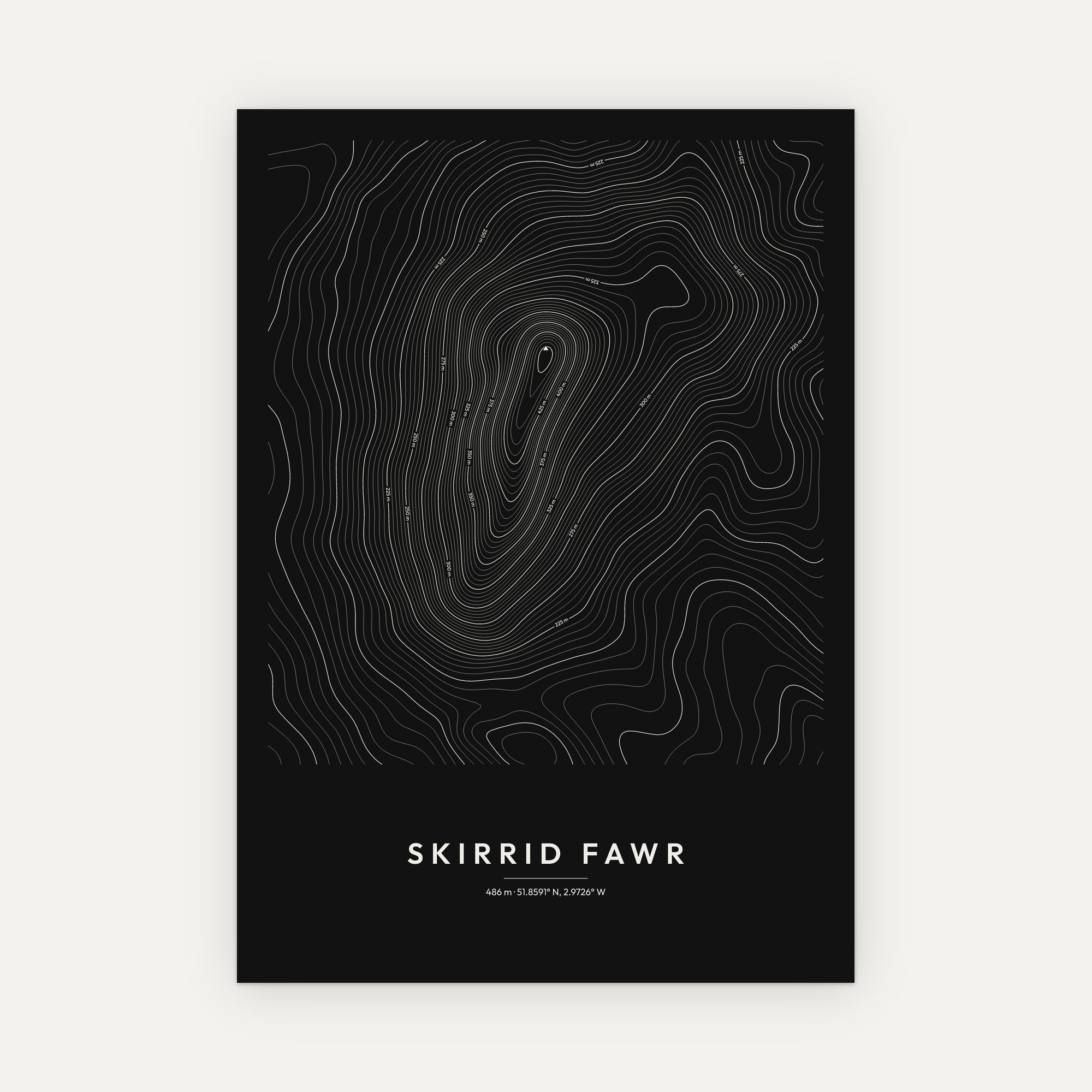 Skirrid Fawr contour map print, Dark style