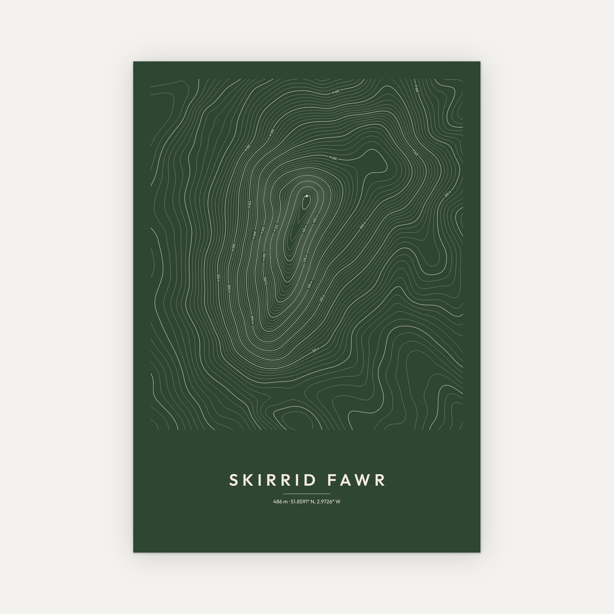 Skirrid Fawr contour map print, Forest style