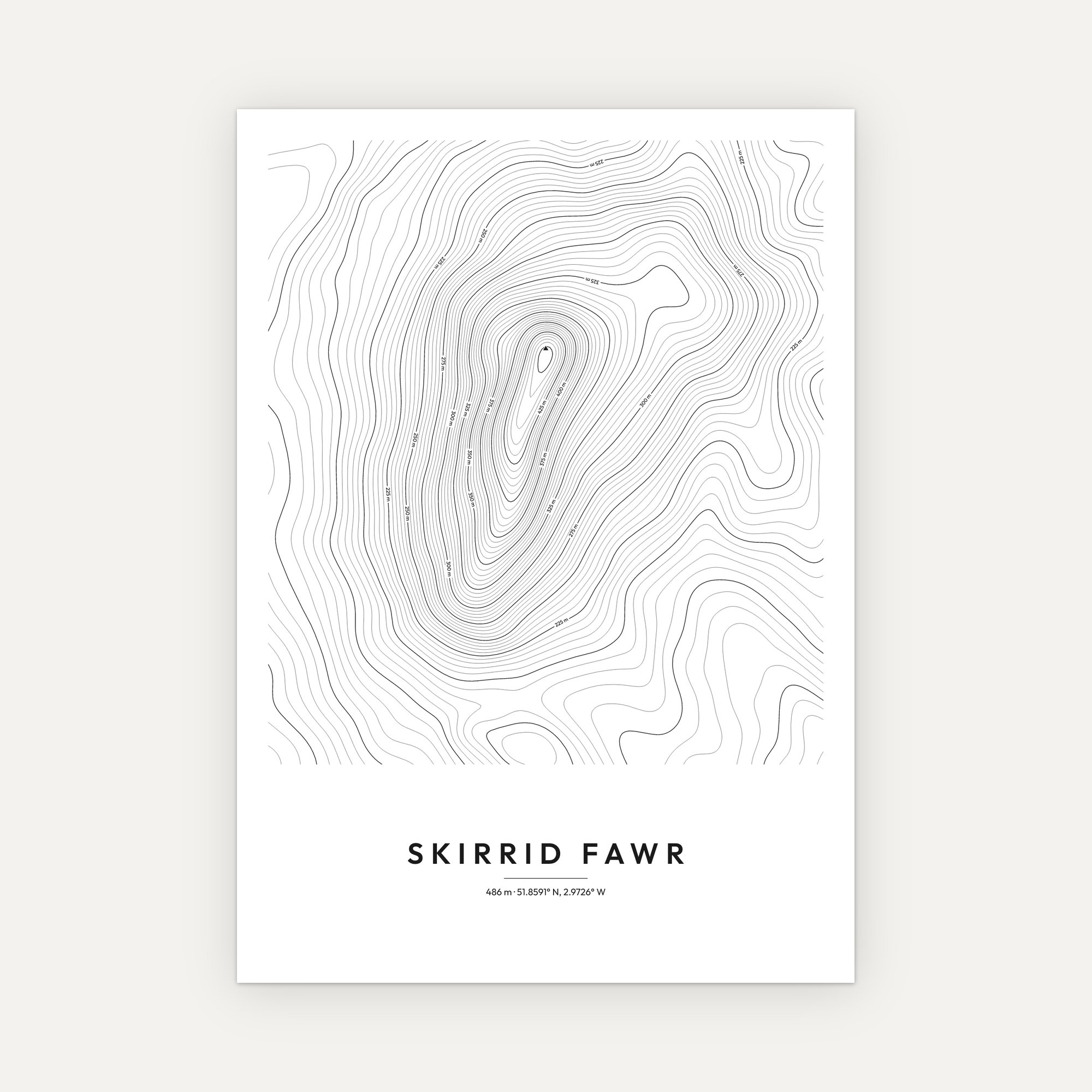 Skirrid Fawr contour map print, Minimal style