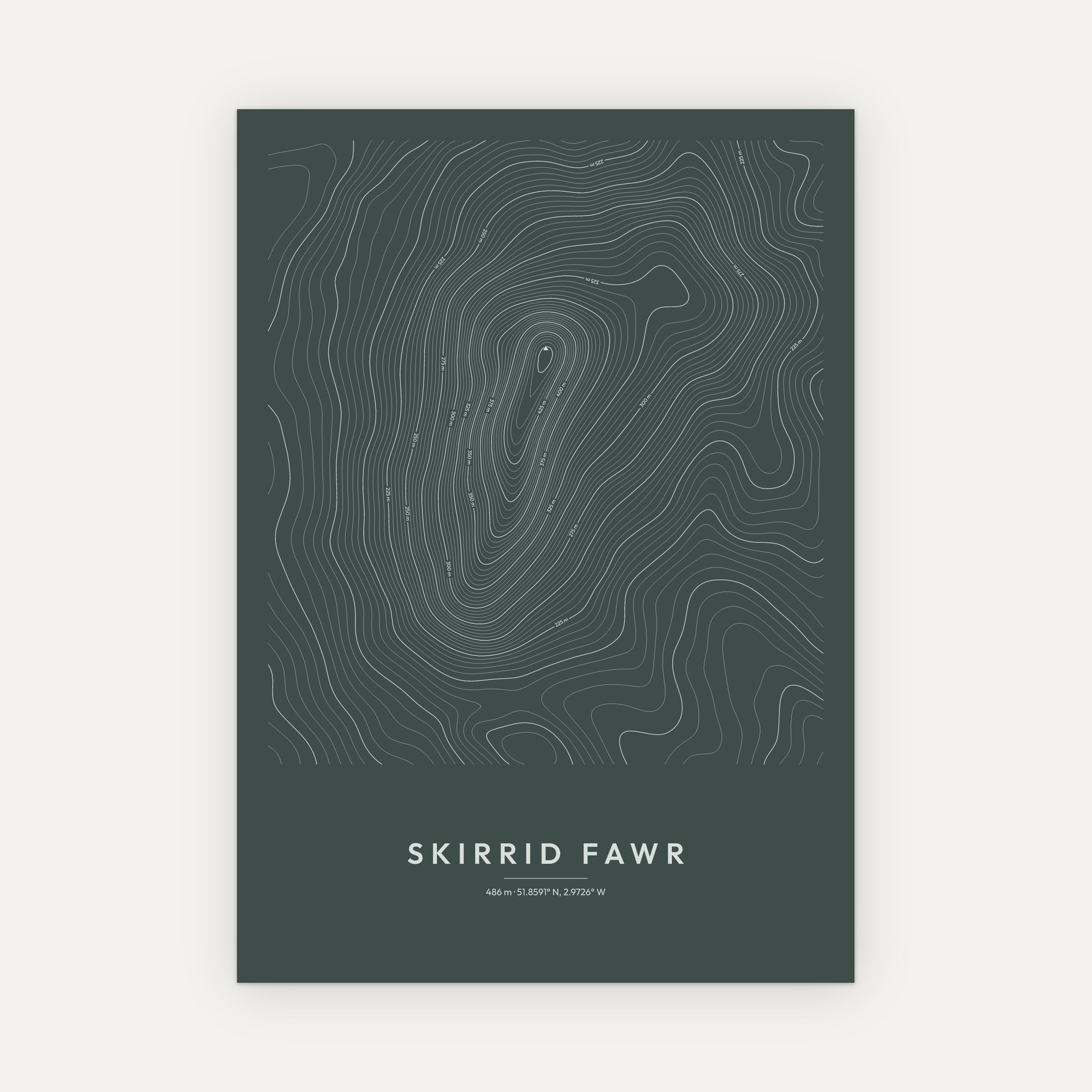 Skirrid Fawr contour map print, Slate style