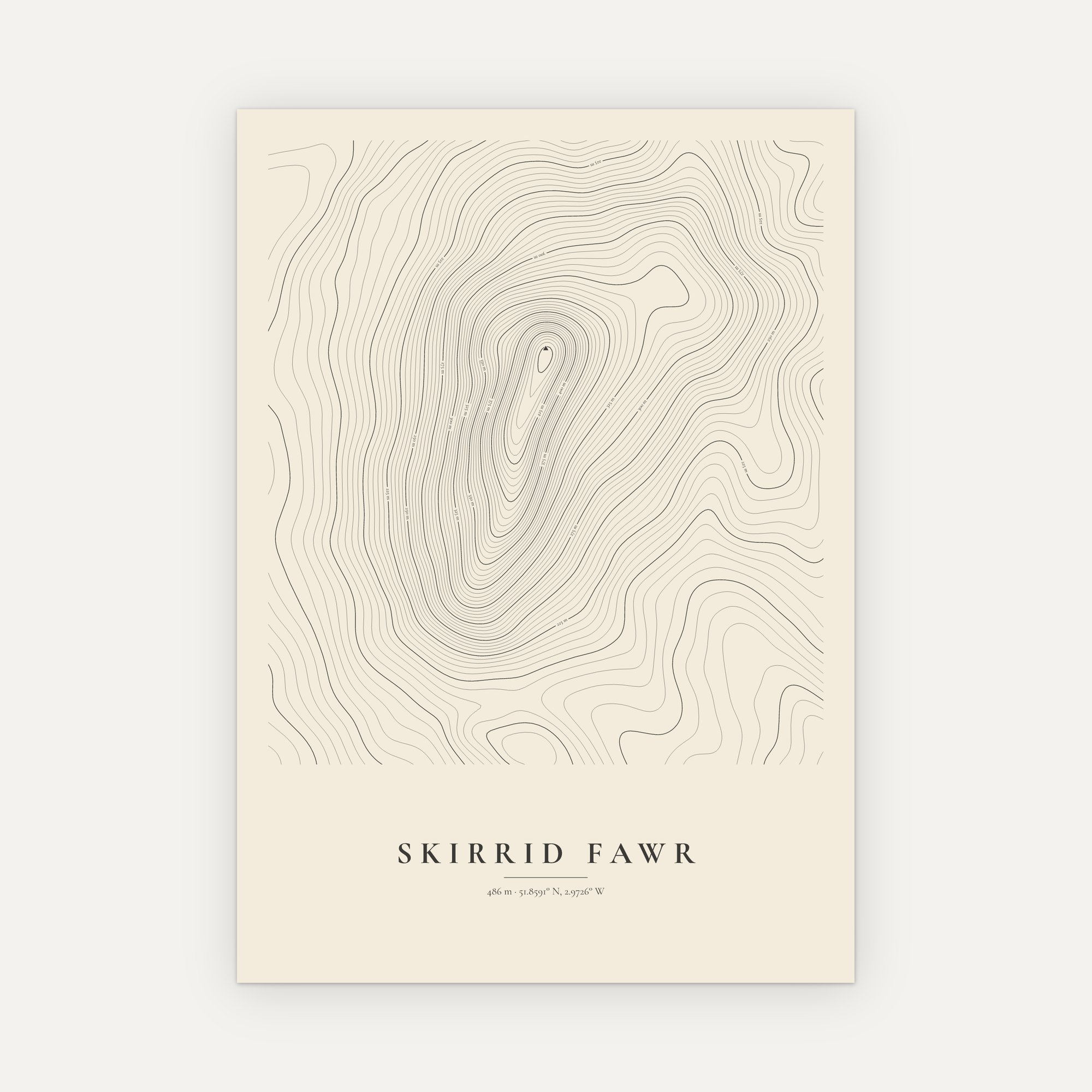 Skirrid Fawr contour map print, Vintage style