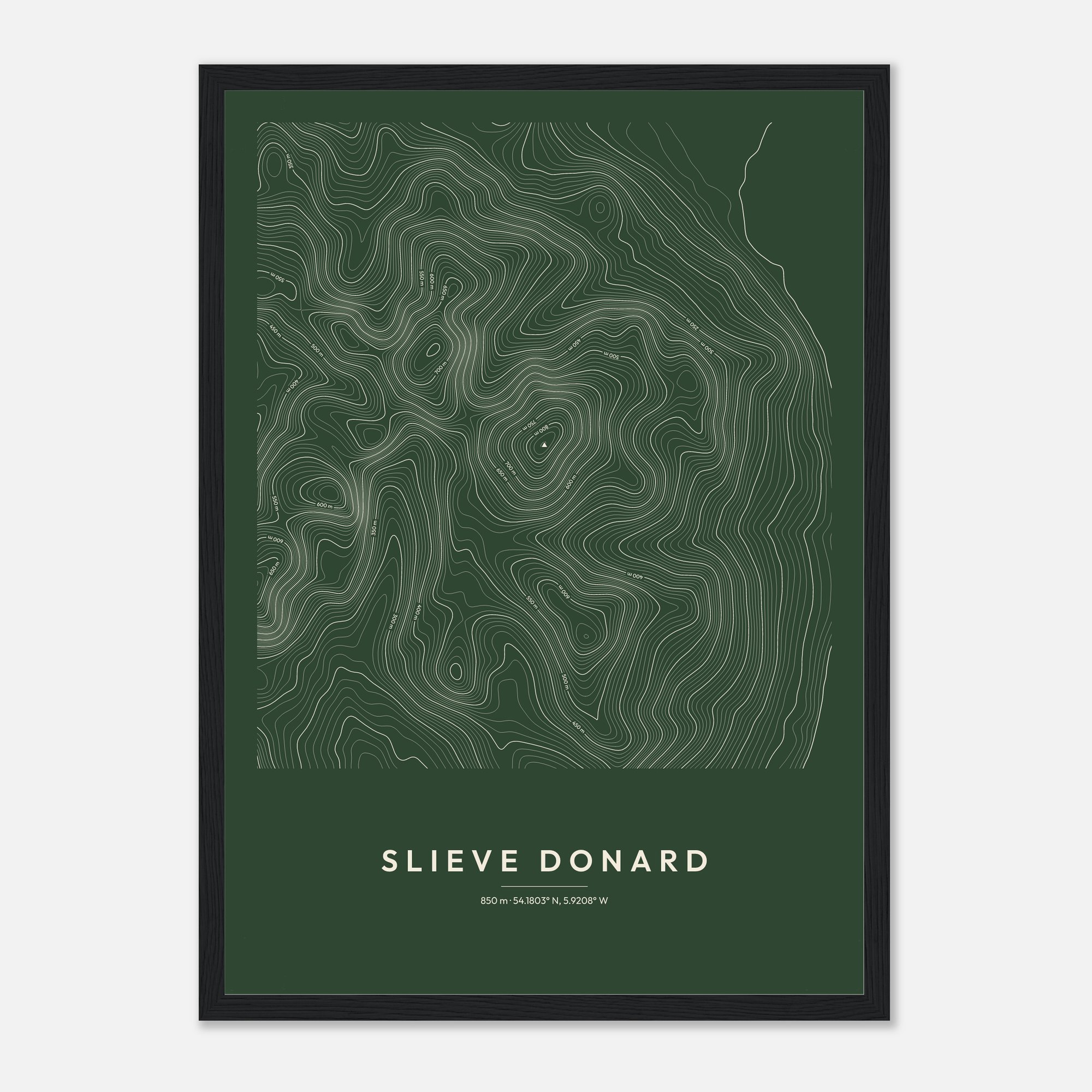 Slieve Donard contour map print, framed