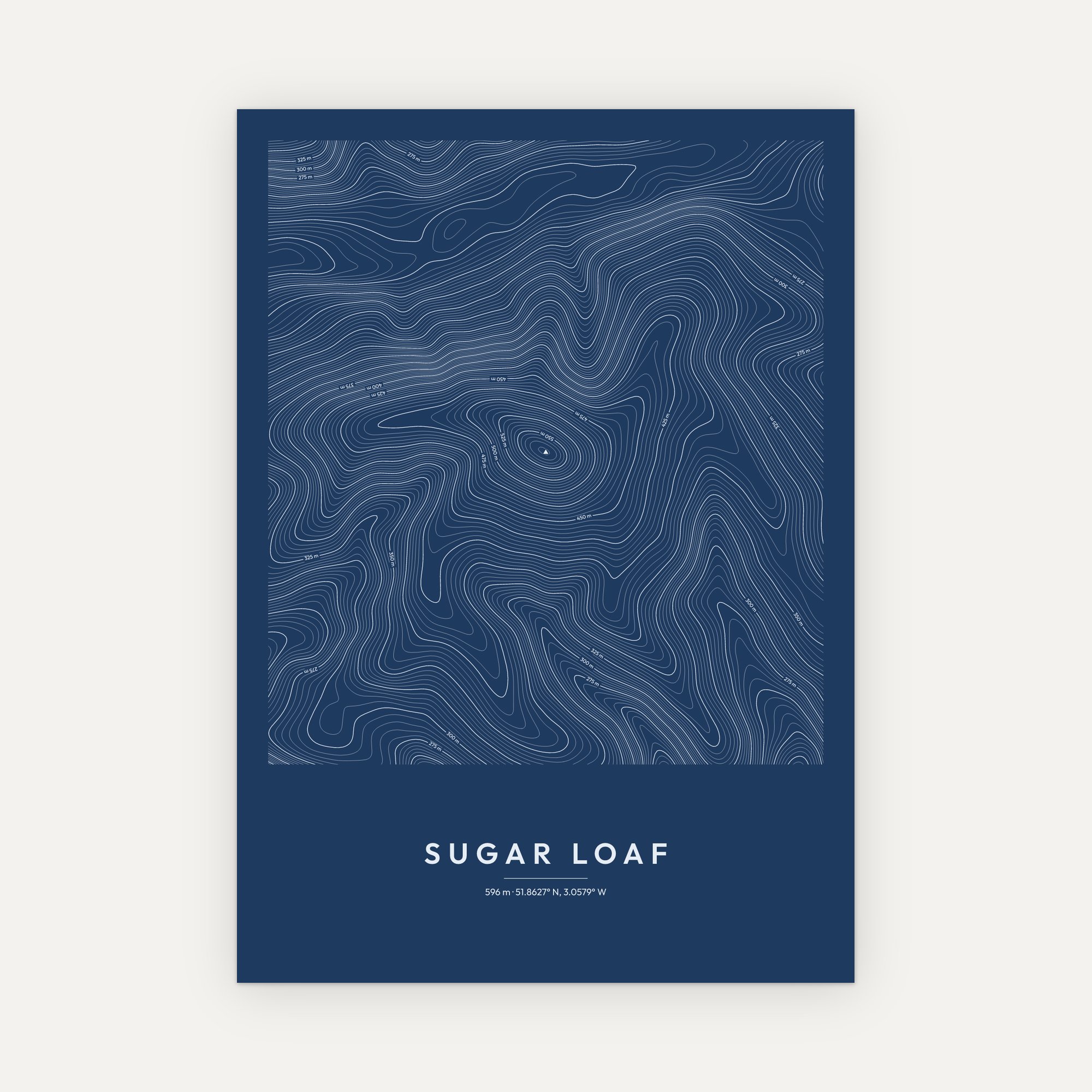 Sugar Loaf contour map print, Blueprint style