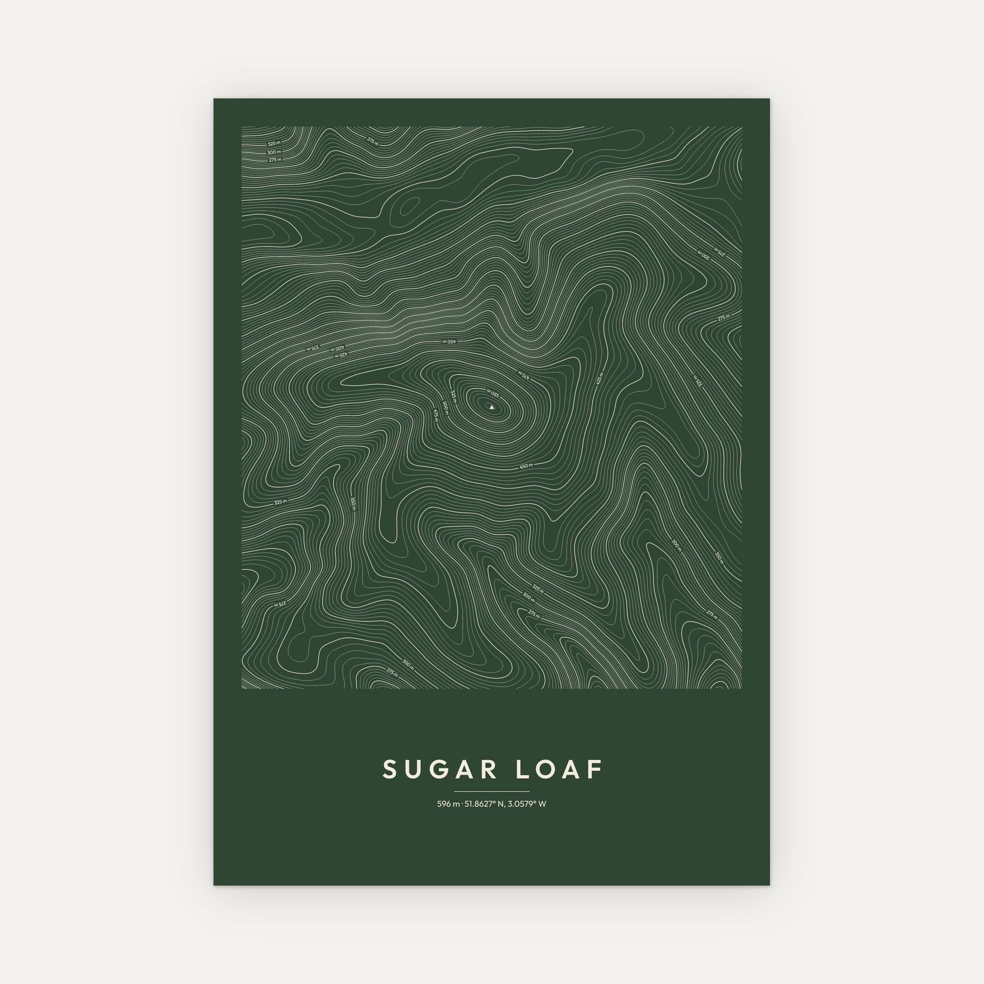 Sugar Loaf contour map print, Forest style