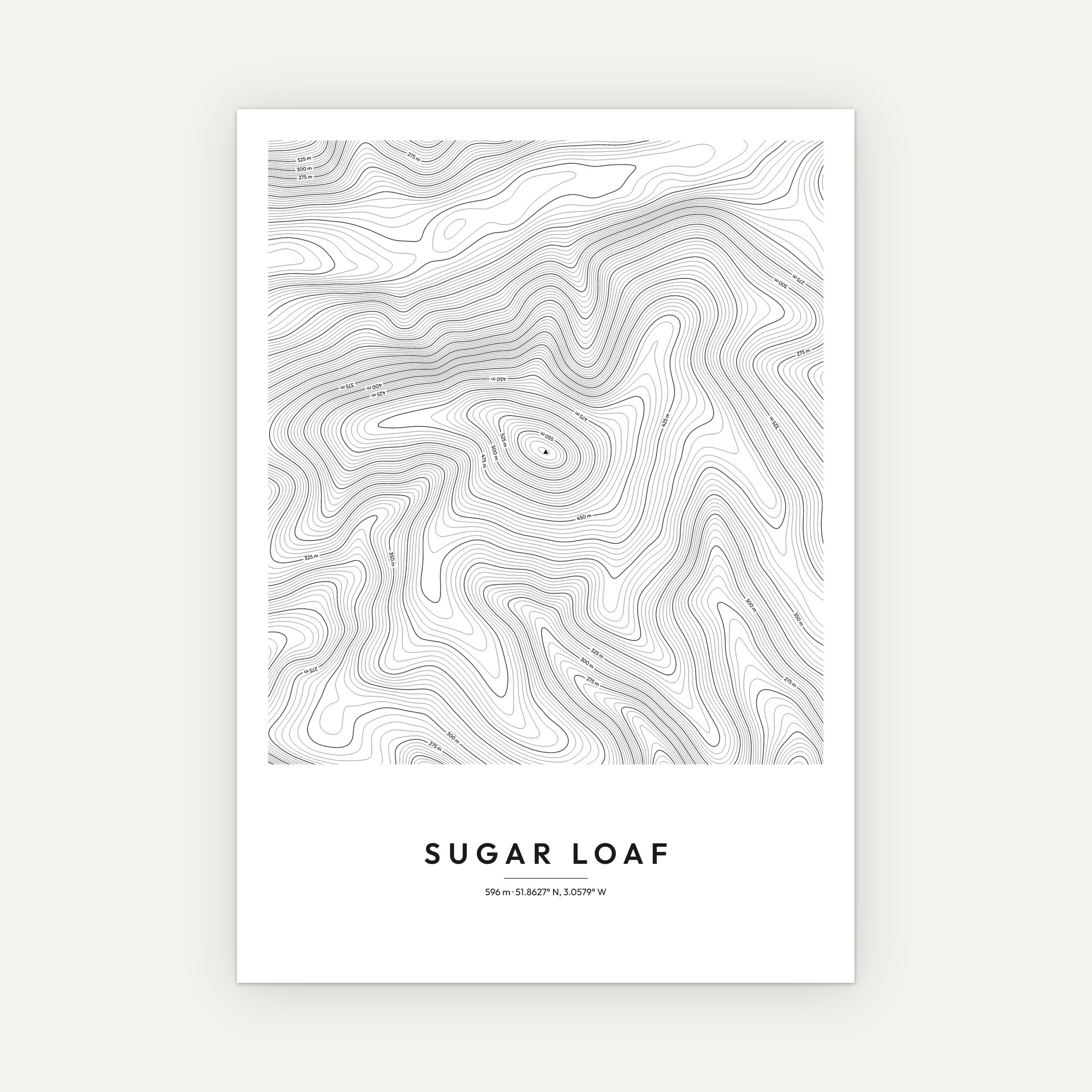 Sugar Loaf contour map print, Minimal style